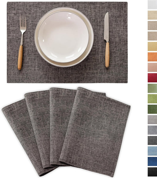 Demetex Placemats Table Mats Set of 4 Heat Resistant Washable Cloth Place Mats for Dining Table Holiday, Dark Grey