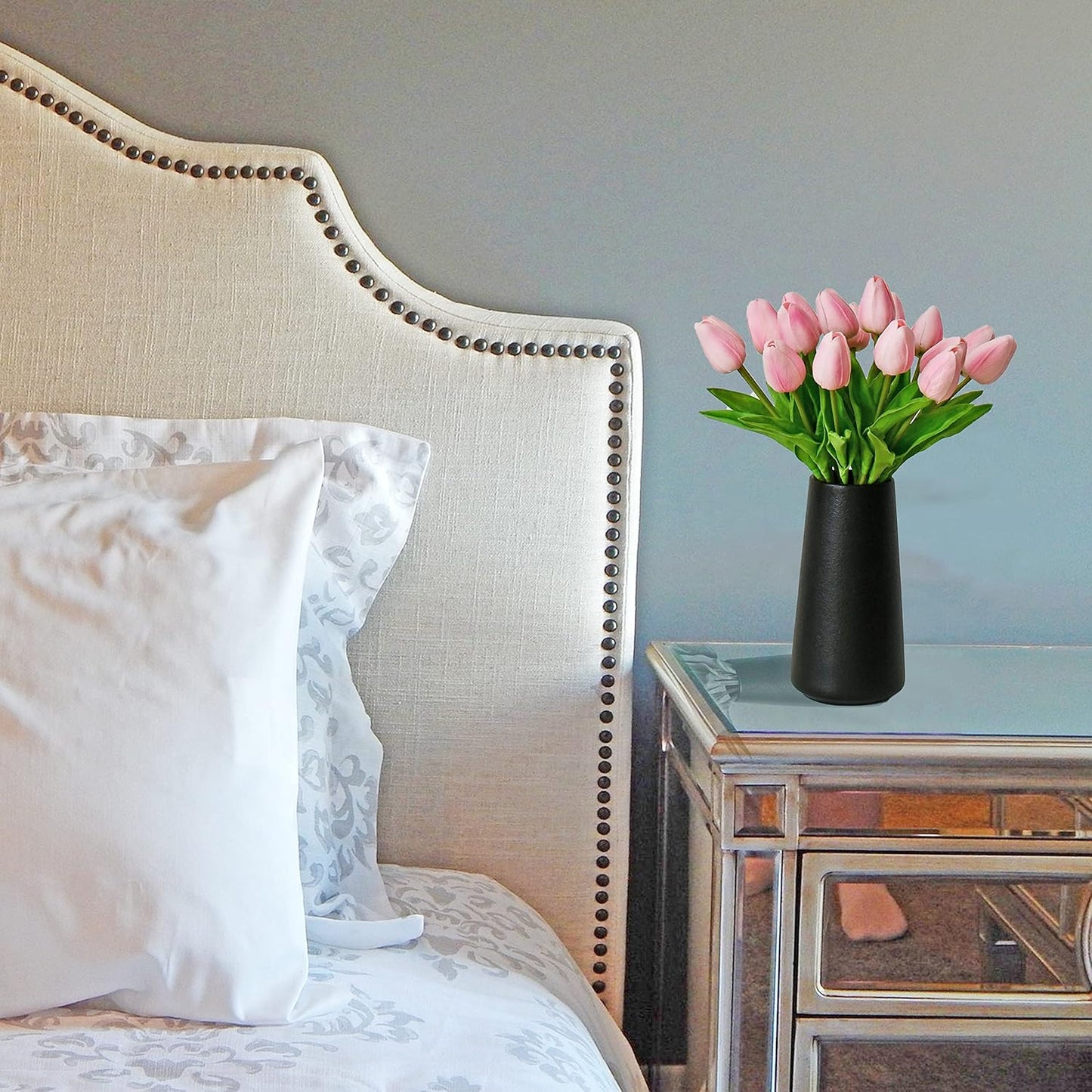 Mandy's Artificial Tulips 20 Stems Peach PU Faux Flowers for Wedding Home Decor 13.5 Inch