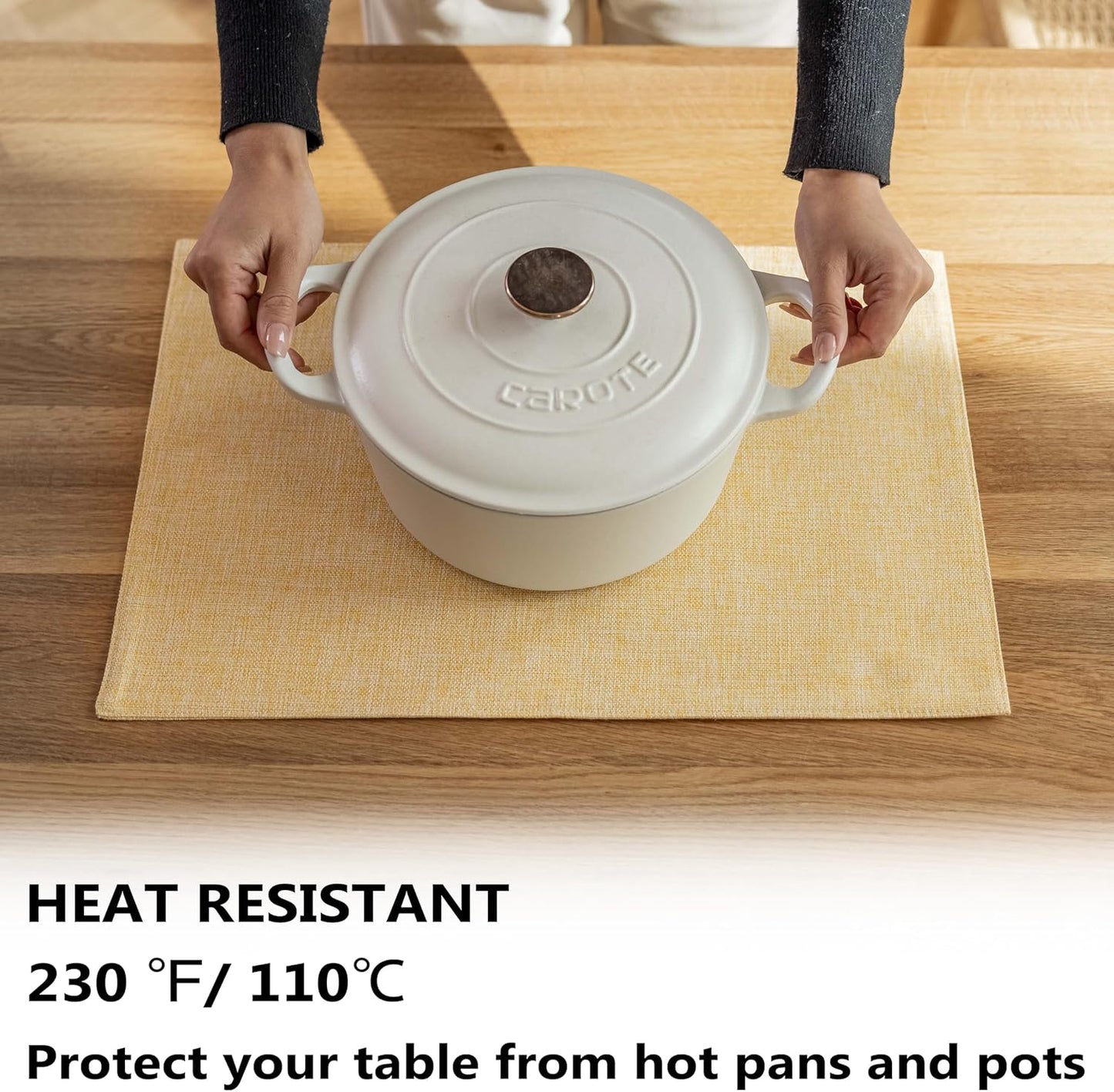 Demetex Yellow Placemats Set of 8 Linen Fabric Placemat Heat Resistant Washable Place Mats for Kitchen Party Dinner, 13x19 inch, Yellow