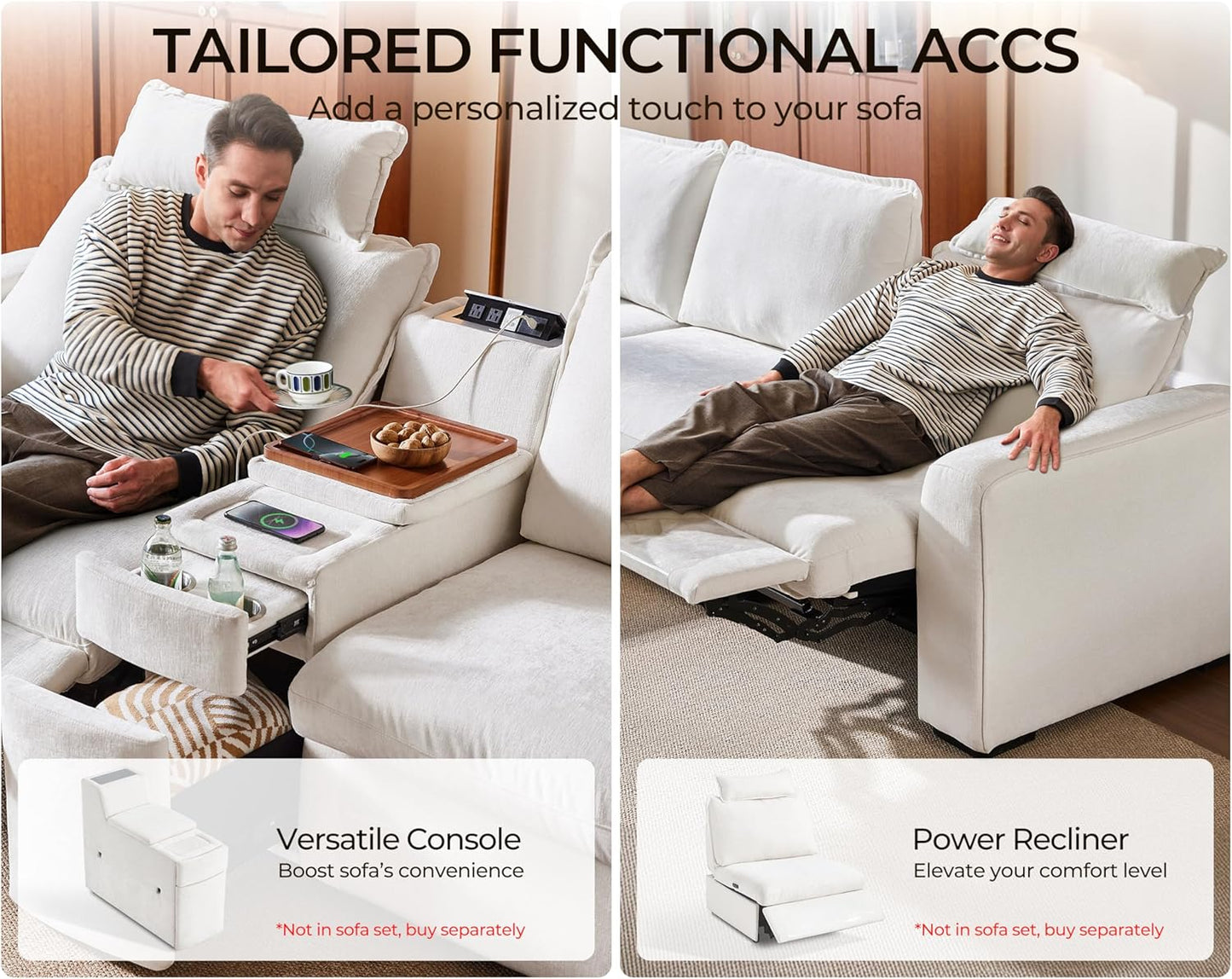 Oversized Modular Sofa Comfy Cloud Couch with Storage, Extra Deep Plush Sectional Sofa Set for Living Room, Covers Washable, Chenille, Olar (White, 4-Seater with Ottoman, l-Shaped)