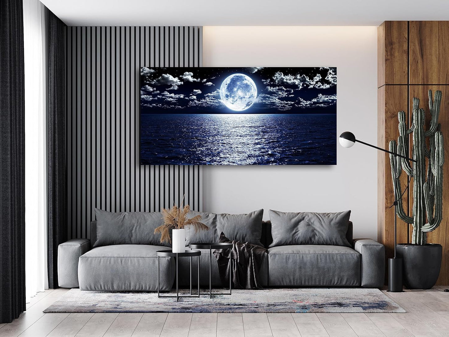 Cao Gen Decor Art S06950 Wall Art Canvas Prints Moon Sea Ocean Landscape 1 Panels Full Moon in Cloud Pictures Paintings Stretched and Framed for Living Room Bedroom Kicthen Office Artwork 20x40inch