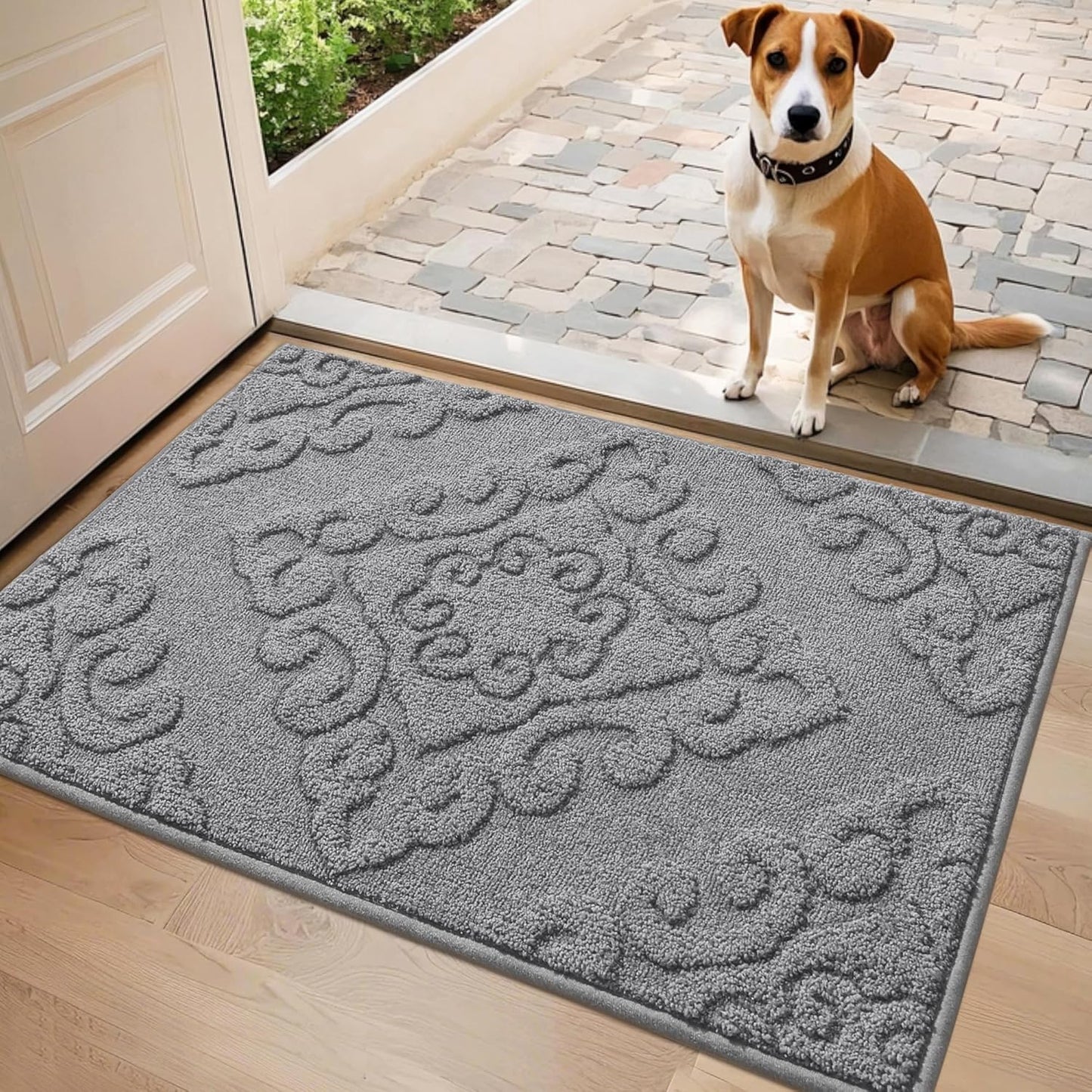 COSY HOMEER-Door-Mat-Non-Slip-Entryway-Rugs 20”x32” Absorbent Welcome Mats Washable Dirt Trapper Door Mat Entrance Floor Mats for Front Back Doormats and Wet Shoes,Grey