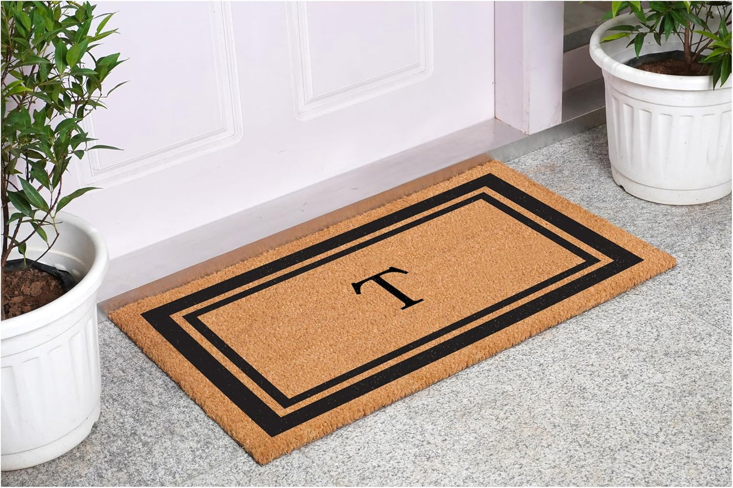 Calloway Mills 152962436T Black Border 24" x 36" Monogram Doormat, (Letter T)