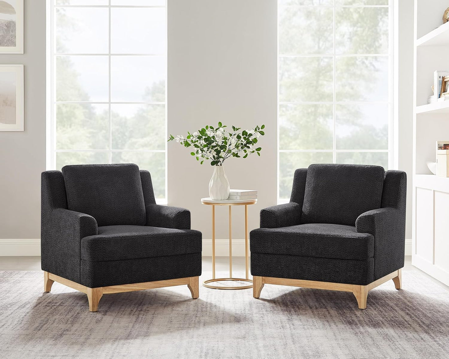 Oversized Accent Chair, Modern Boucle Armchair with Wood Legs, Modern Reading Chair with Thick Cushion, Comfy Chairs for Living Rooms, Bedrooms, Reading nooks and Apartments