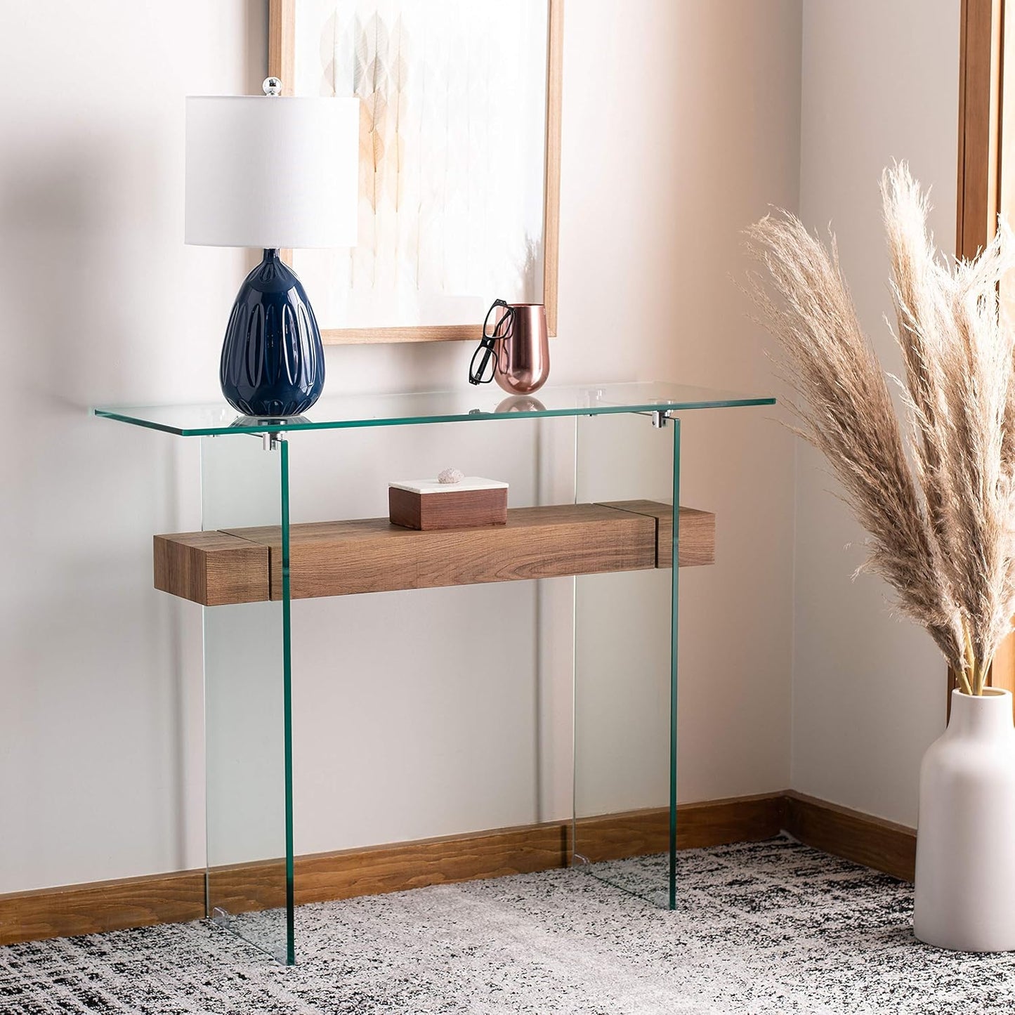 Safavieh Home Kayley Glass and Natural Brown Console Table