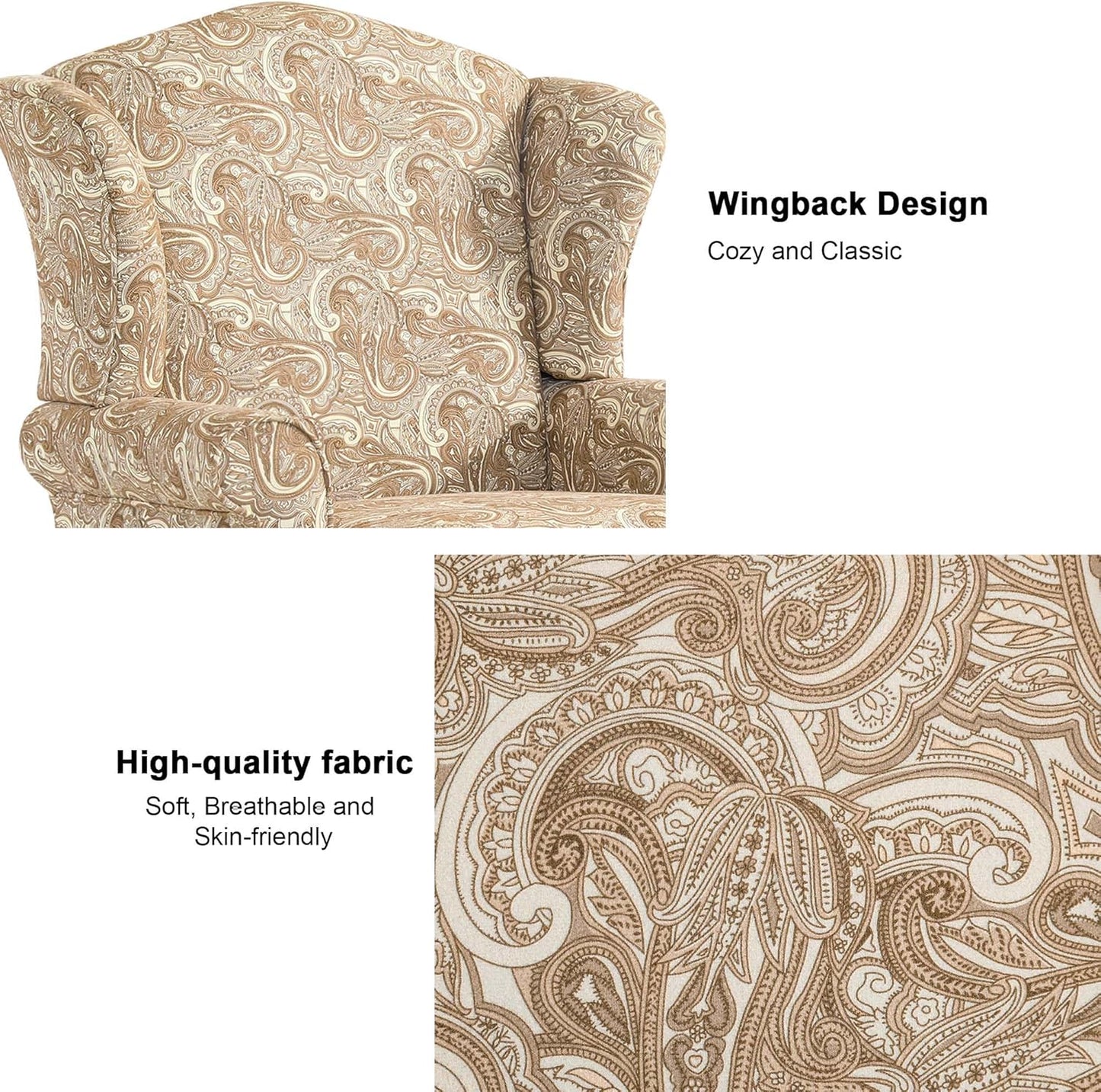 Accent Chair, High Back Upholstered Armchair with High Resilience Sponge & Wood Legs, Mid-Century Modern Comfy Single Sofa Reading Chairs for Living Room, Bedroom (Floral Sand, Set of 2)