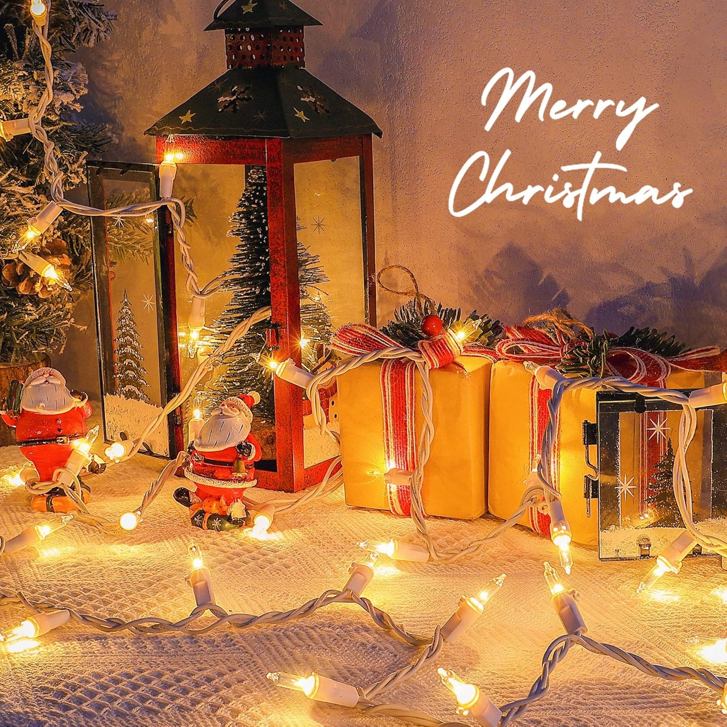 Clear Christmas Lights Set with White Wire,50Count 13Feet Incandescent Bulb Mini String Lights for Indoor Christmas Tree Garland Birthday Wedding Party Festival Decoration, Warm White