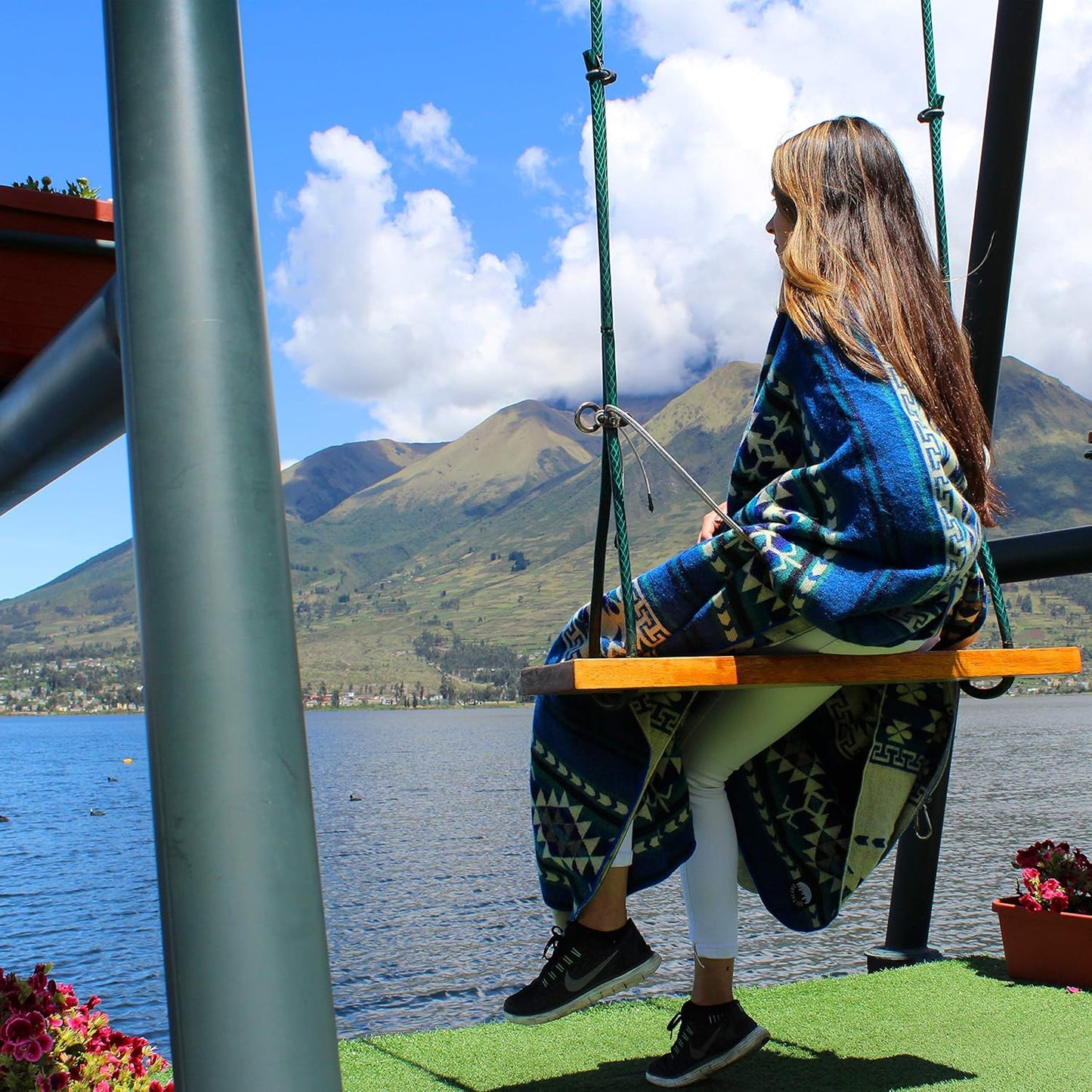 Inca Aztec Throw, Queen, King Blanket | Southwest Indian Navajo Boho Style | Native Cover for Camping, Bedding, Couch, Vanlife | Faux Alpaca, Lightweight, Hypoallergenic (Kocha Blue, Queen)