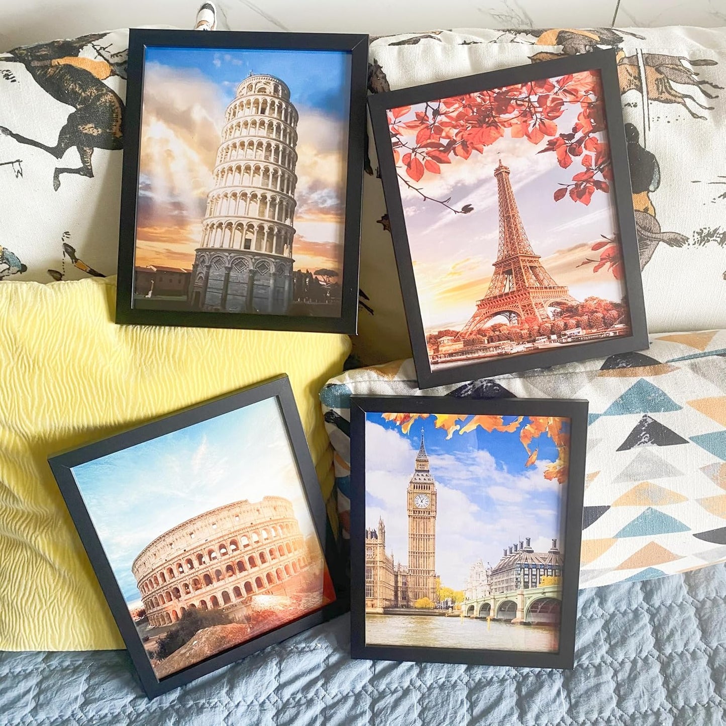 Boho Wall Art Decor, London, Tower of Pisa, Paris, Eiffel Tower,Roman Colosseum,City Wall Decor Art ,Modern Landscape Wall Art for Living Room Bedroom Prints Poster ,8x10 Inch Set of 4,Unframed