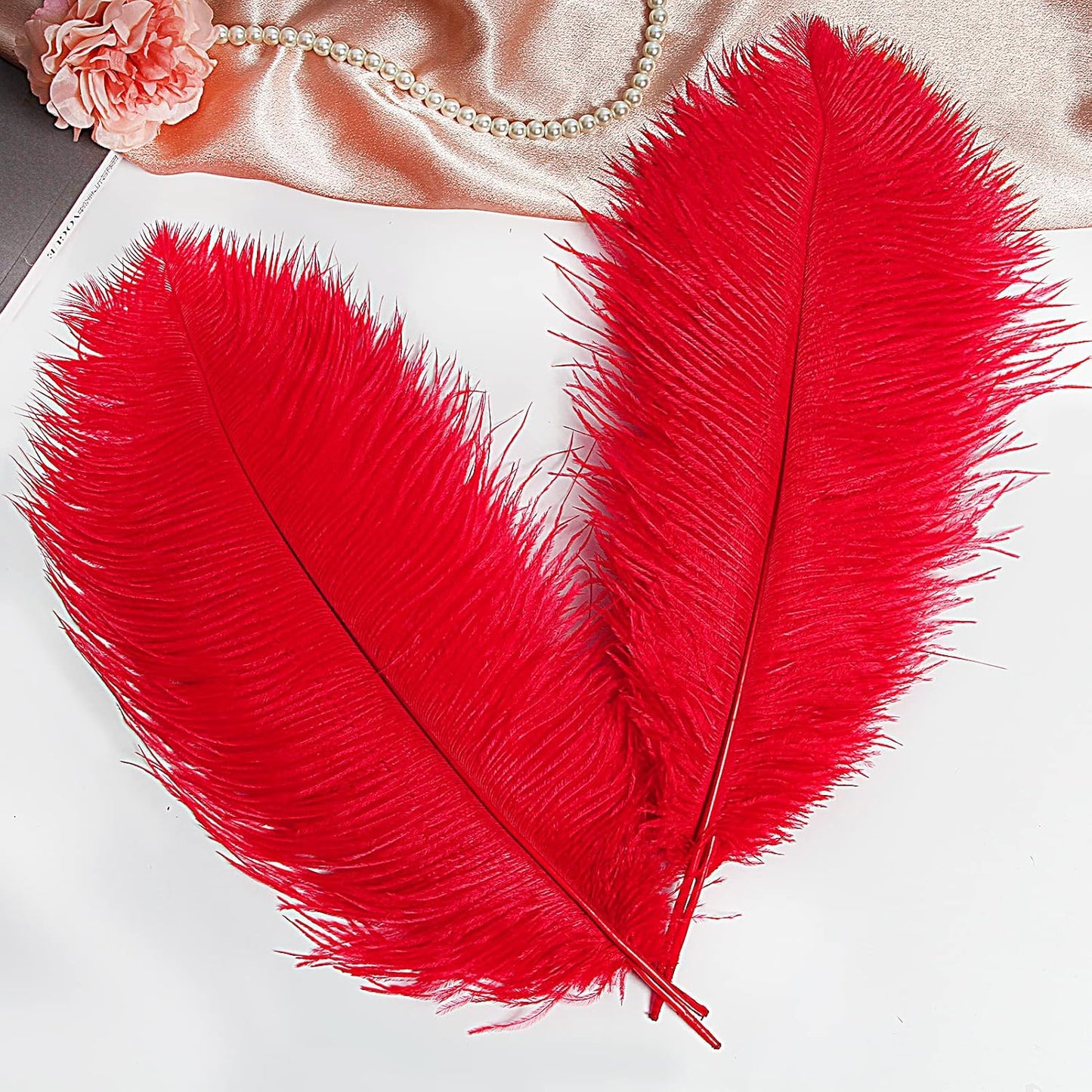 THARAHT Red Ostrich Feathers 12pcs Large Natural Bulk 16-18Inch 40cm-45cm for Wedding Party Centerpieces Halloween and Home Decoration Feathers