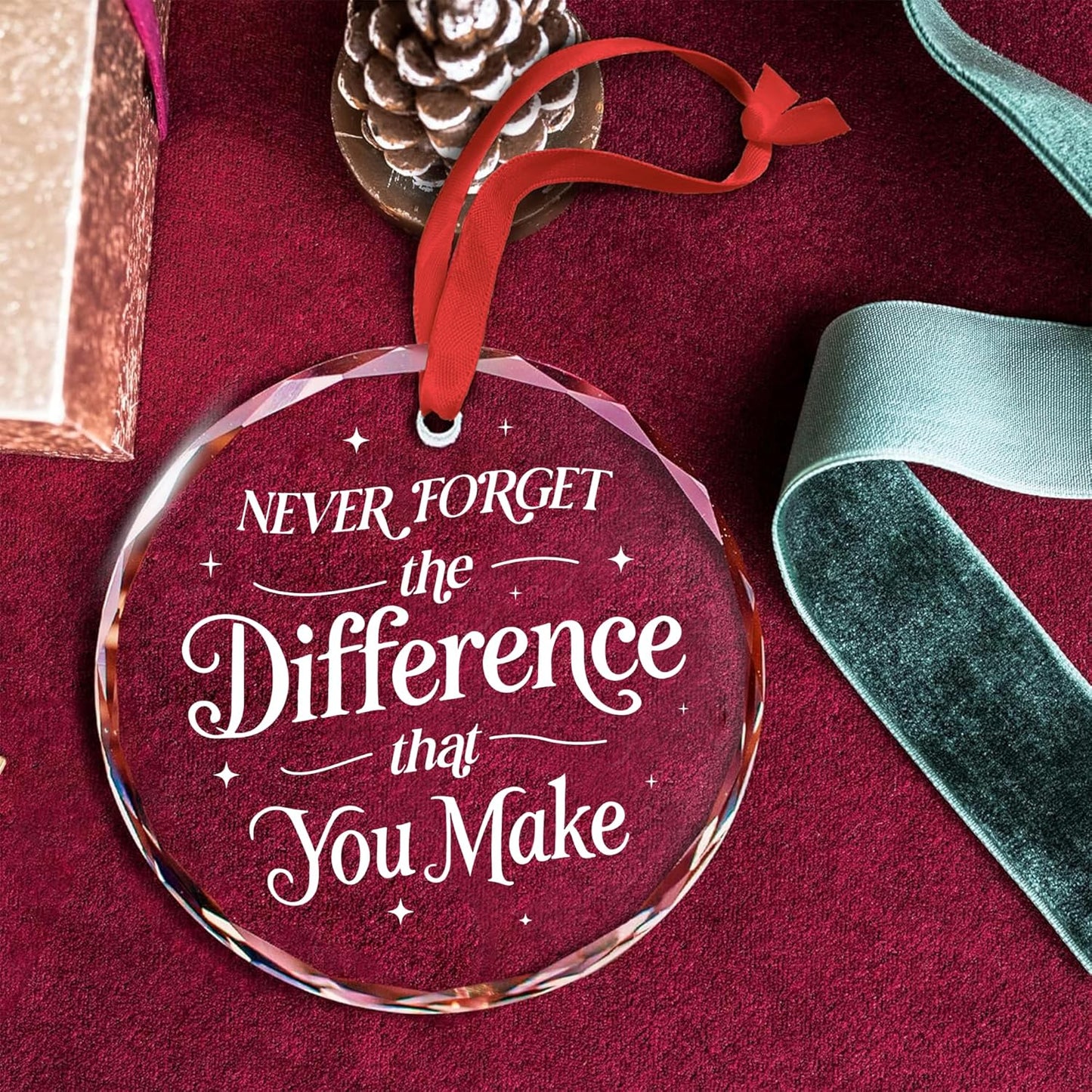 Boss Gifts Never Forget The Difference You Make Ornament Thank You Gifts - Christmas for Employee Coworker Nurse Gift - Farewell, Goodbye, Retirement Gift, Leaving Ideas for Coworker Glass Ornament