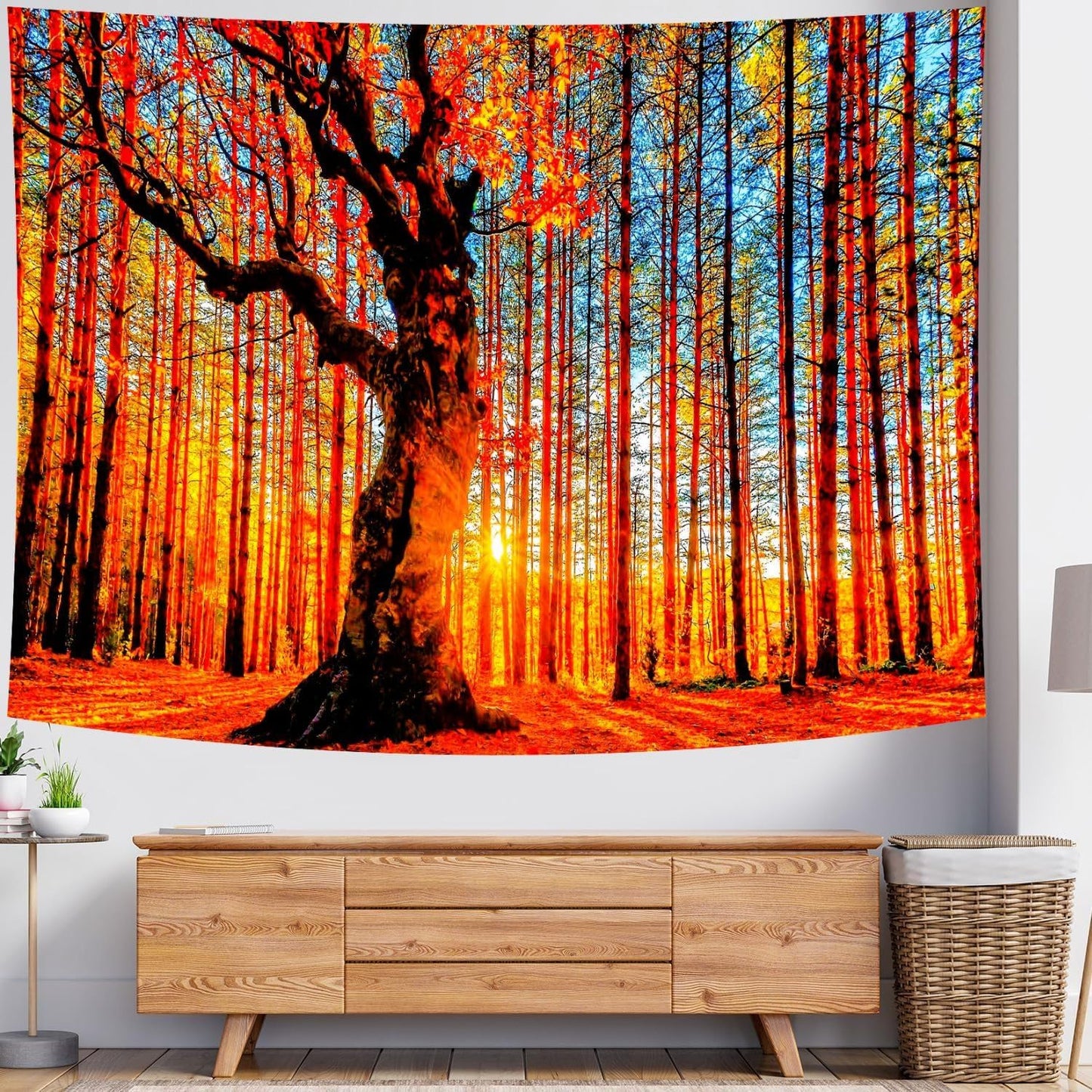 Delur Sunset Forest Tapestry Tree of Life Tropical Rainforest Landscape Tapestry Wall Hanging Scenic Nature Woodland Natural Sunrise Headboard for Bedroom Living Room Home Decor (51.2" x 59.1")