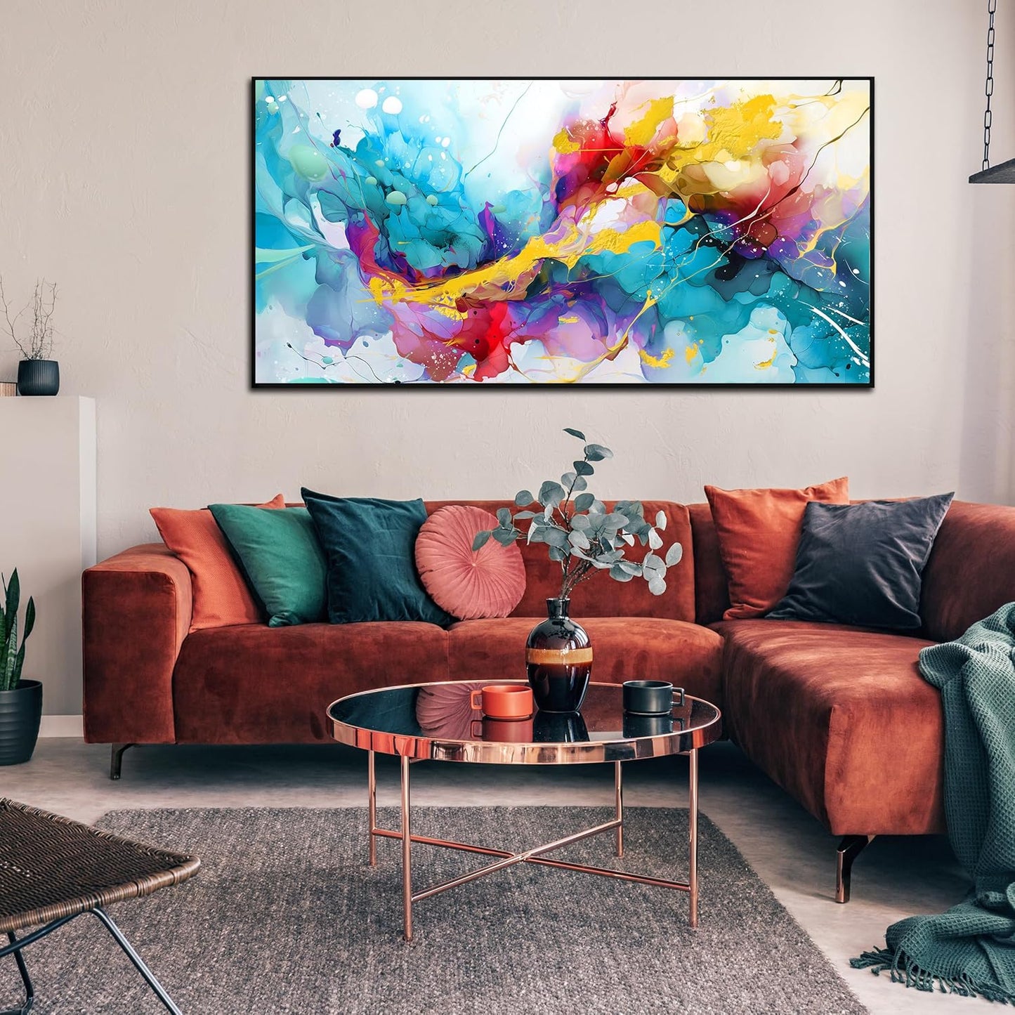 Colorful Wall Art for Living Room Large Size - Abstract Art Wall Decor - Framed Canvas Wall Art Ready to Hang Size 29" x 59"