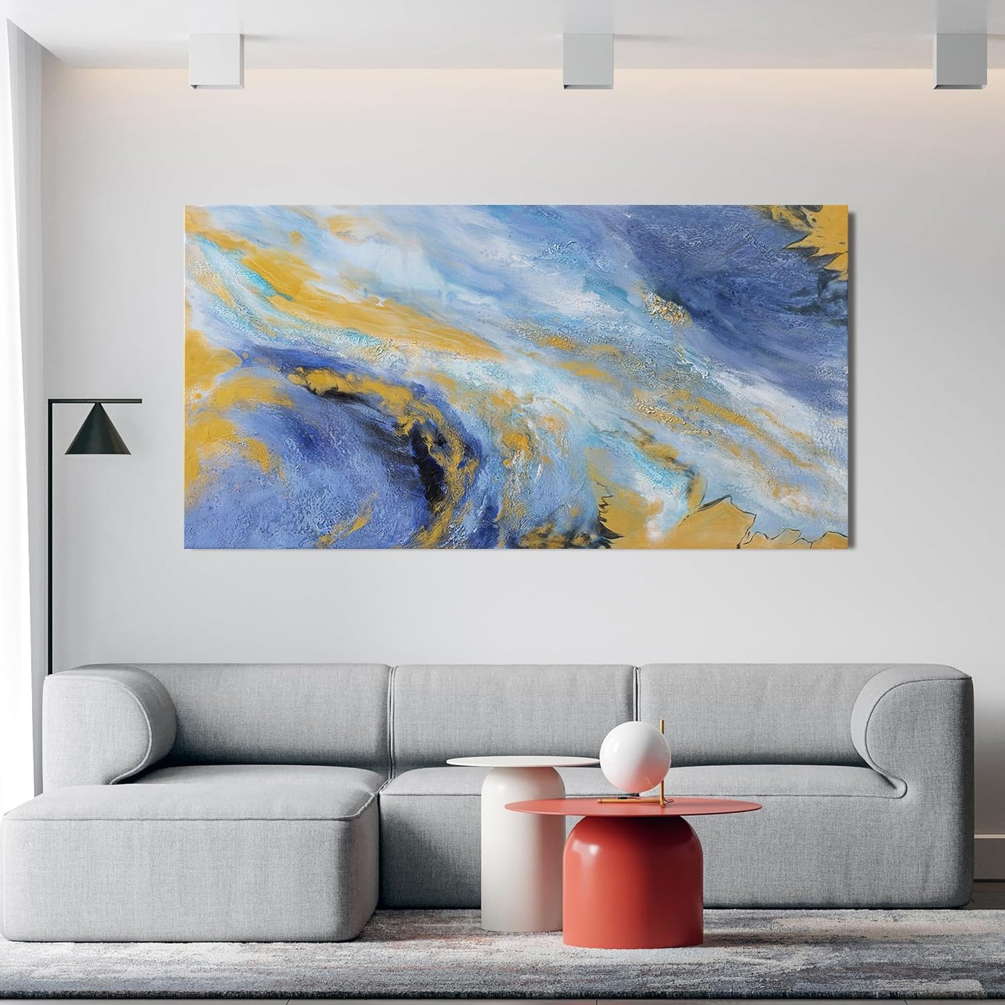 Canvas Wall Art Decor Large Blue Gold Wall Art Prints Modern Abstract Wall Art for Living Room Abstract Canvas Art Wall Decor Large Artwork for Walls Decorations Bedroom Office Decor 29" X 58"