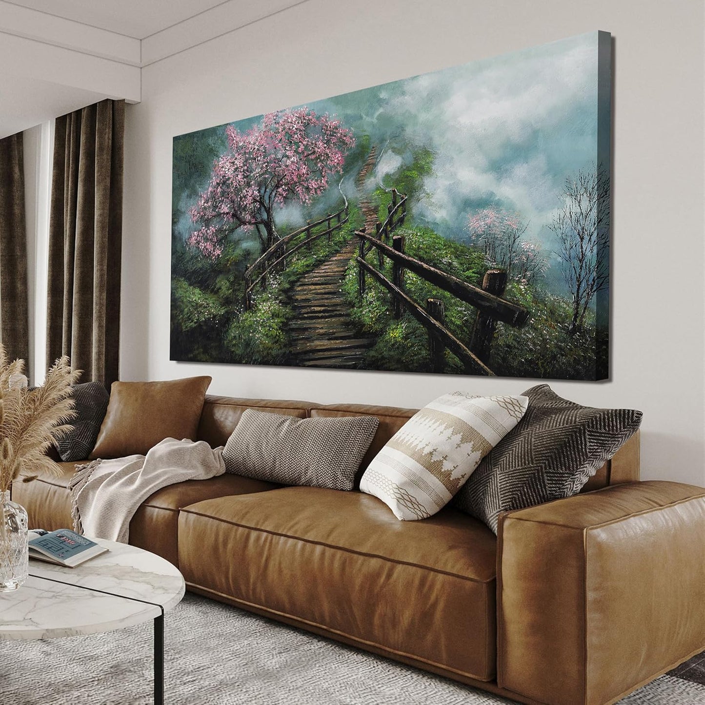 Canvas Wall Art Decor Modern Wall Art Pictures for Living Room Tree of Life Wall Art Decor Foggy Trail Large Artwork for Walls Tree Flower Wall Art Prints Art Work for Home Office Wall Decor 24" X 48"