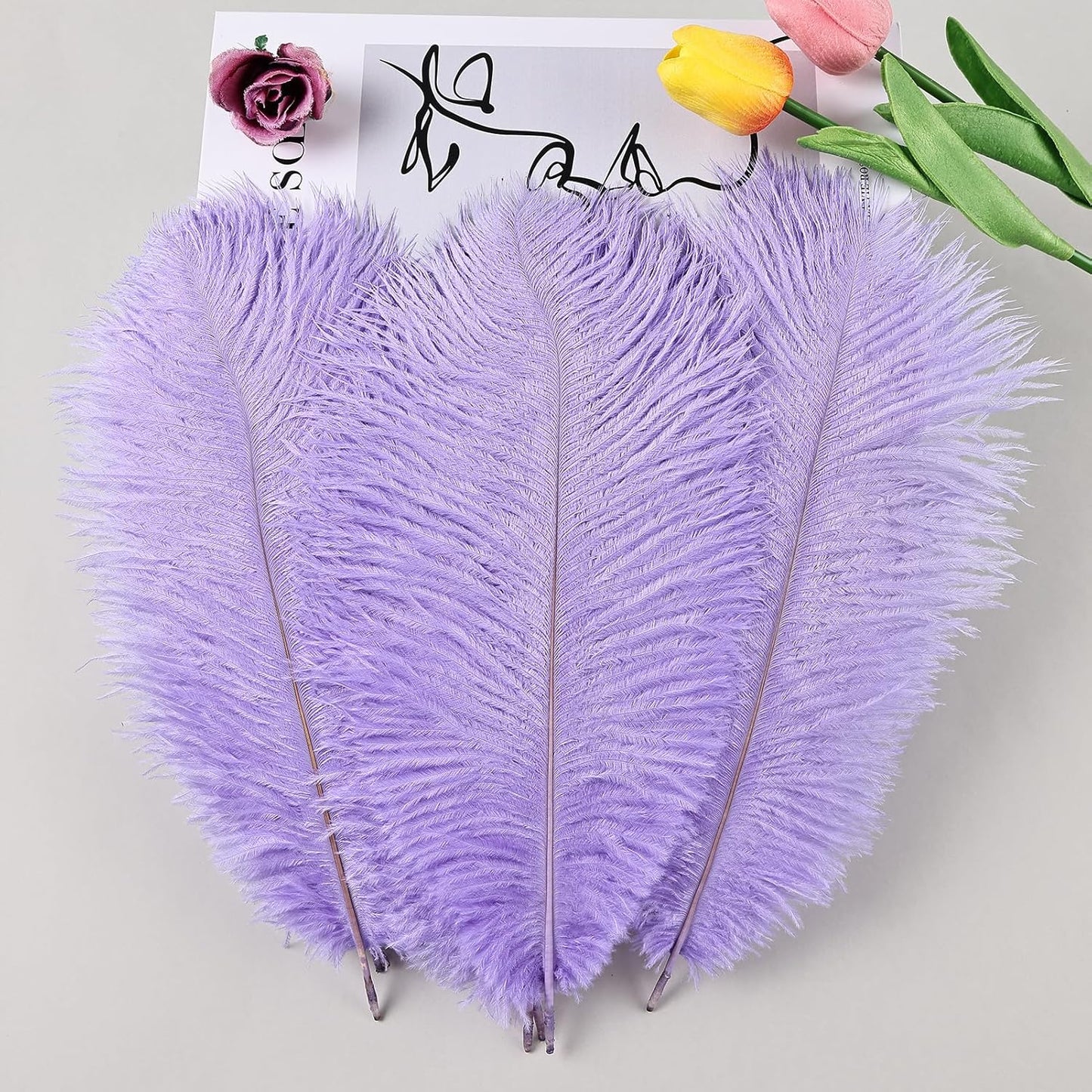 THARAHT Lavender Ostrich Feathers 12pcs Natural Bulk 8-10Inch 20cm-25cm for Crafts Wedding Party Centerpieces Flower Arrangement Easter Gatsbi and Home Decoration Feather