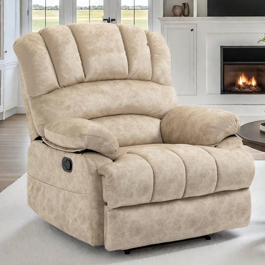 Luxlen Large Manual Recliner Chair,Soft Fabric Push Back Recliner with Overstuffed Armrest and Backrest, Living Room Single Sofa Recliners,Beige