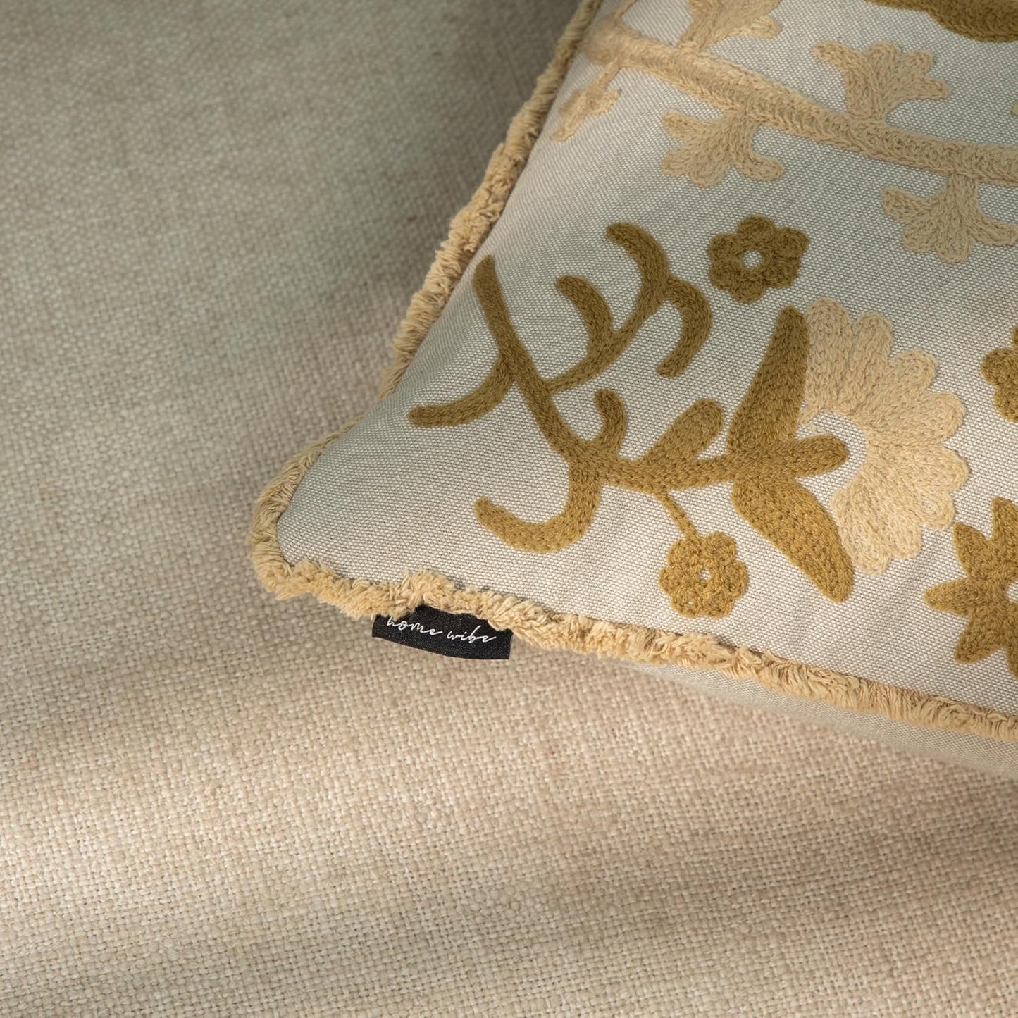 Embroidered Mandala Floral Vintage Indian Cotton Decorative Embroidery Throw Pillow Covers, Fringes Lace Cushion Cover, Pillow Case for Sofa Couch Bed Chair 18" x 18"