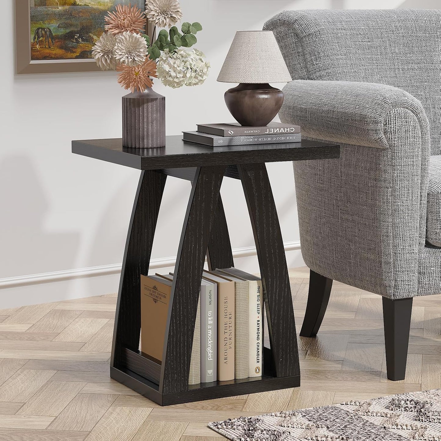 End Tables Living Room, Side Table Beside Sofa, Nightstand for Bedroom, Couch Side Table with Shelf, Modern End Table for Living Room, Black End Table