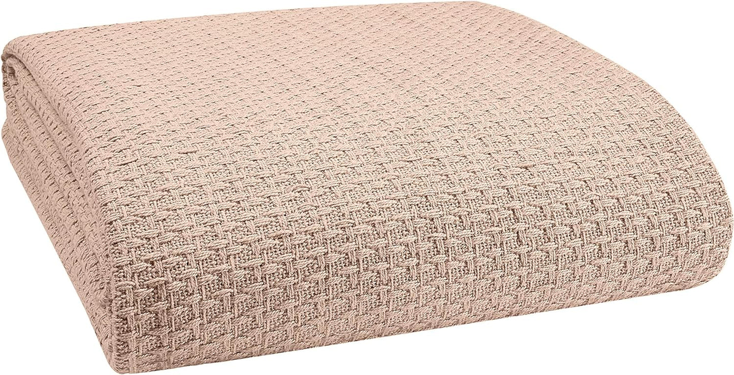Elvana Home 100% Cotton Bed Blanket, Breathable Bed Blanket Full - Queen Size, Cotton Thermal Blankets Full - Queen, Perfect for Layering Any Bed for All Season, Beige