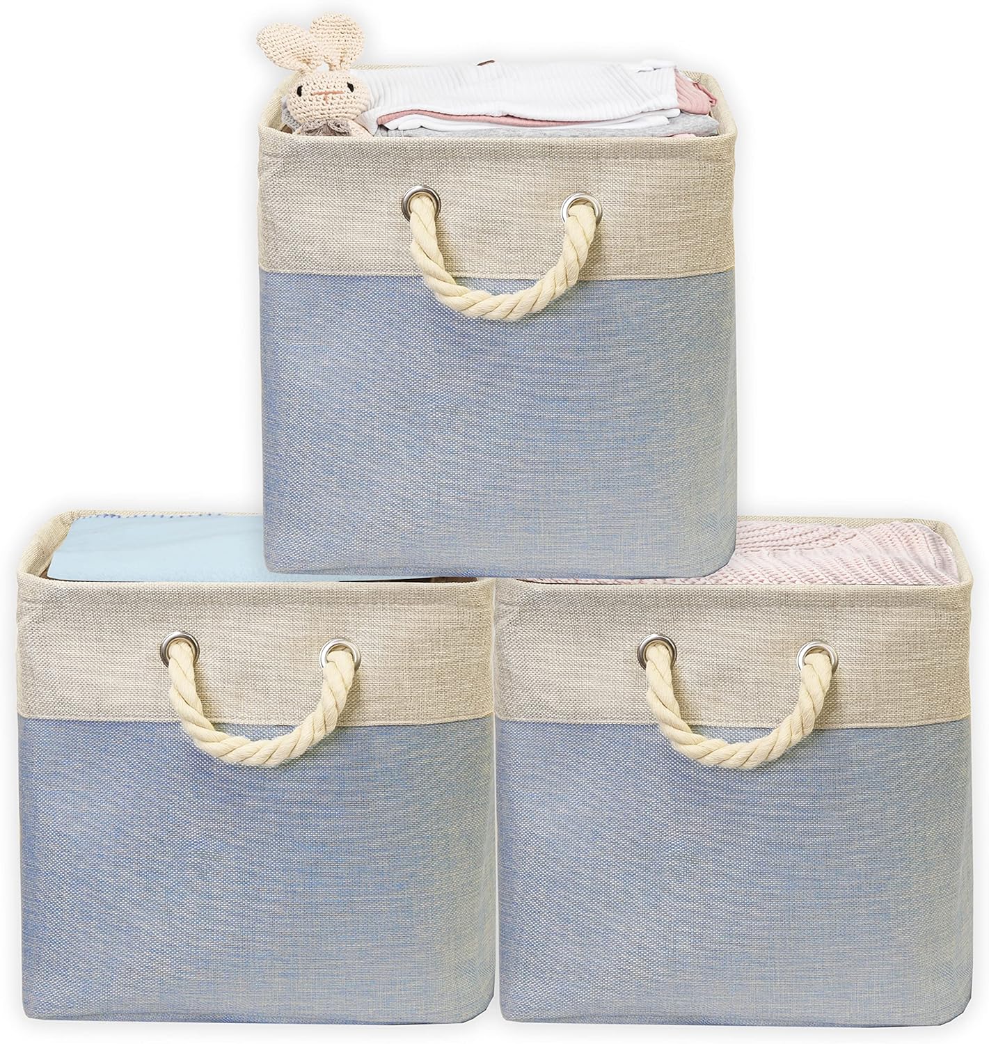 SIMPLE HOUSEWARE Fabric Storage Cubes, 13" x 13" Storage Bin, 3 Pack, Blue