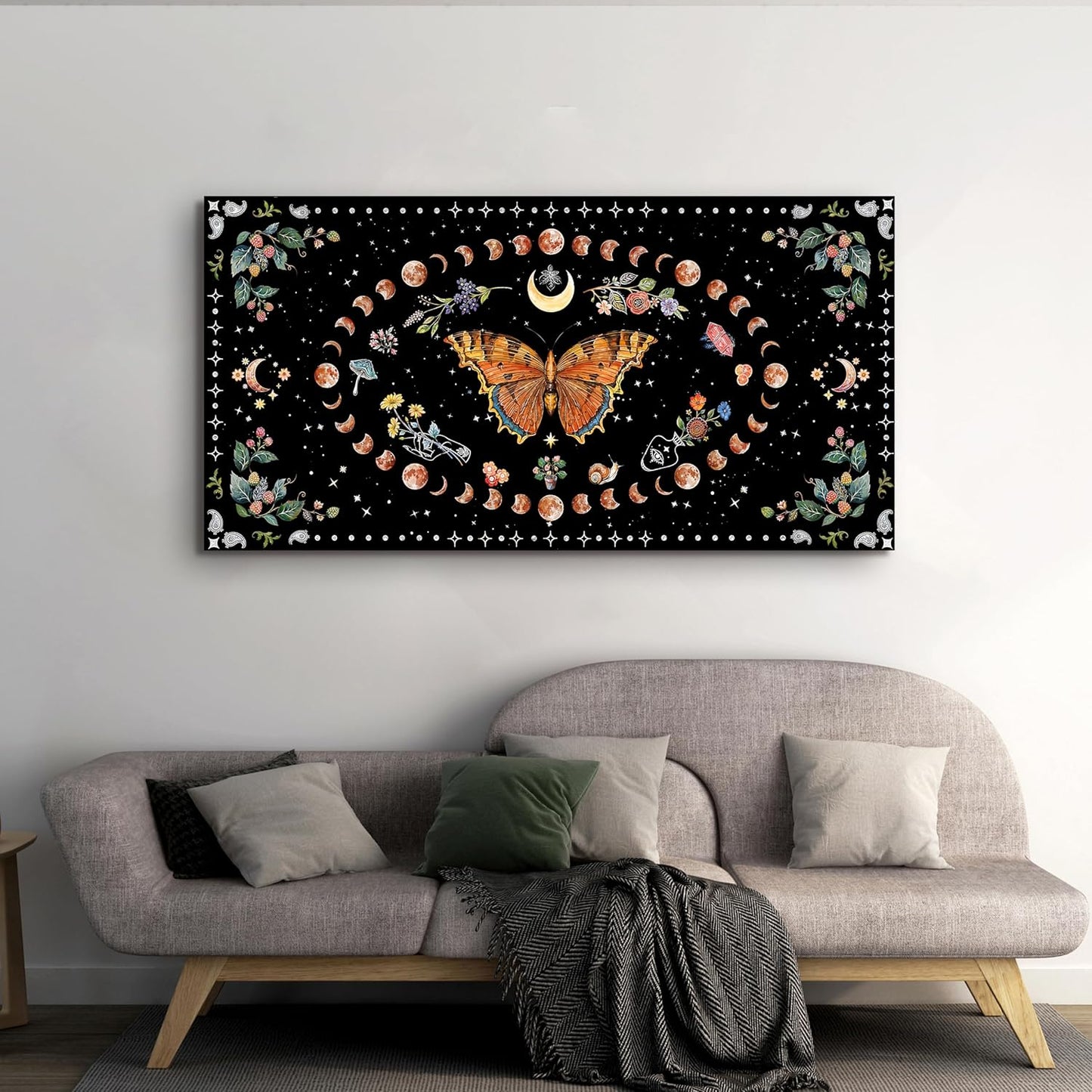 Canvas Abstract Wall Art Boho Wall art Decor Canvas Art Wall Decor Pictures for Living Room Vintage Butterfly Wall Art Decorations Moon Flower Artwork for Walls Home Office Wall Decor 20" X 40"