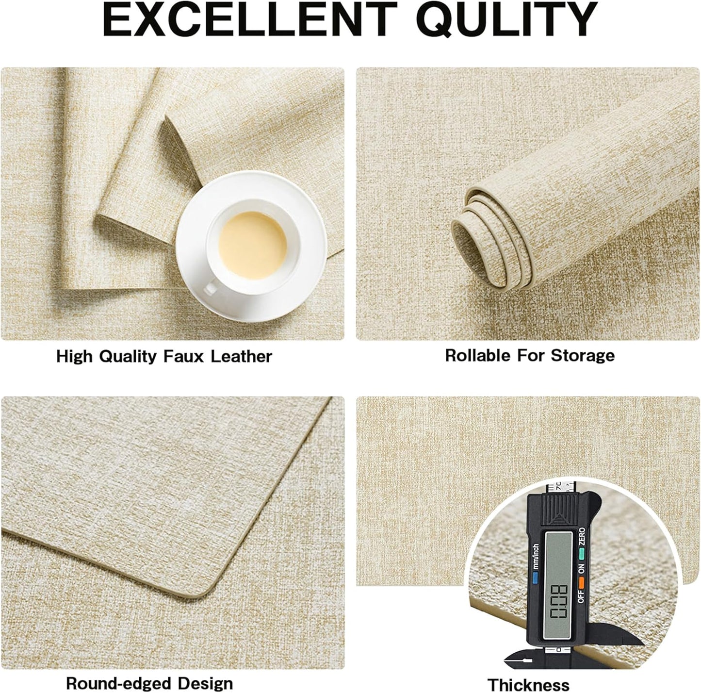 Chrysameld Vinyl Placemats Set of 8 - Faux Leather 100% Waterproof Oil-Proof Wipeable PU Place Mats, Heat Resistant Anti Slip Reversible Table Mats for Indoor & Outdoor Use,(17×12Inch, Beige)