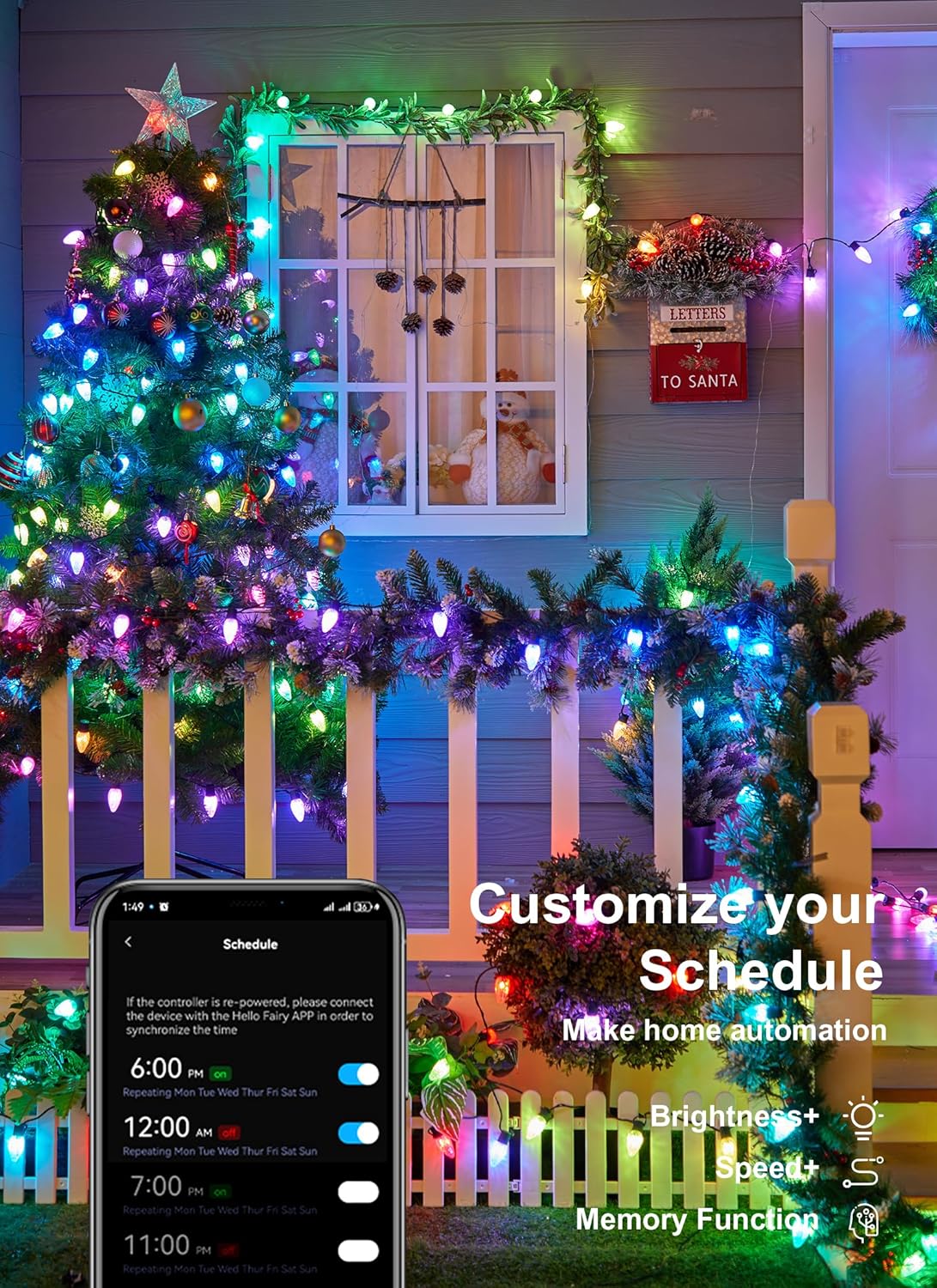 Brightown C9 LED Christmas Lights Outdoor, 200LED RGB Smart Christmas Tree Lights Music Sync DIY APP Controlled, Waterproof Connectable C9 String Lights for House Indoor Patio Xmas Decoration