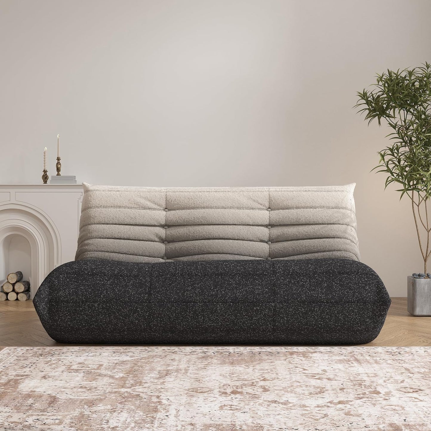 Bean Bag Chair, Loveseat Fireside Chair Bean Bag Sofa Large Bean Bag Chair for Adults, 2 Seater Bean Bag Chairs for Teens with High Density Comfortable Foam, Bean Bag for Living Room (Black&White)