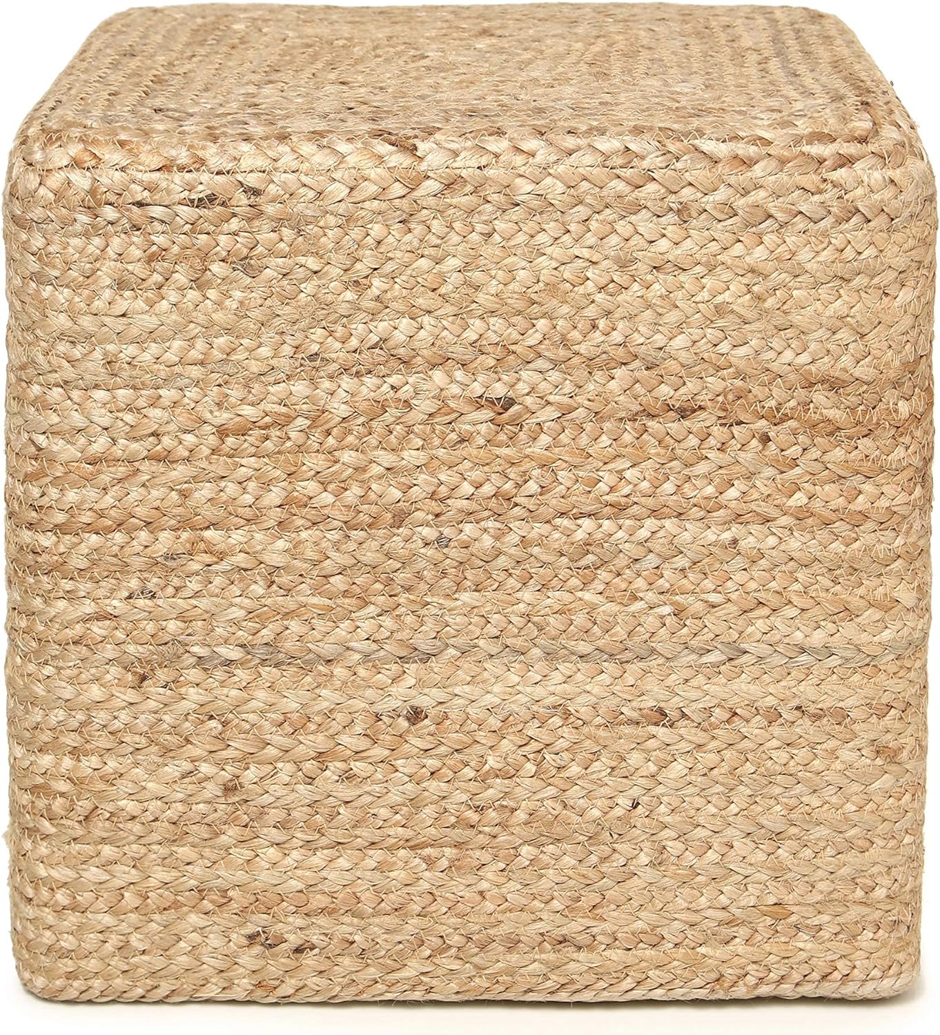 REDEARTH · Cube Pouf Foot Stool Ottoman - Jute Braided Pouffe Poof Accent Sitting Footrest for The Living Room, Bedroom, Nursery, Patio, Lounge & Other Rooms in The Home (14.5”x14.5”x16”; Natural)