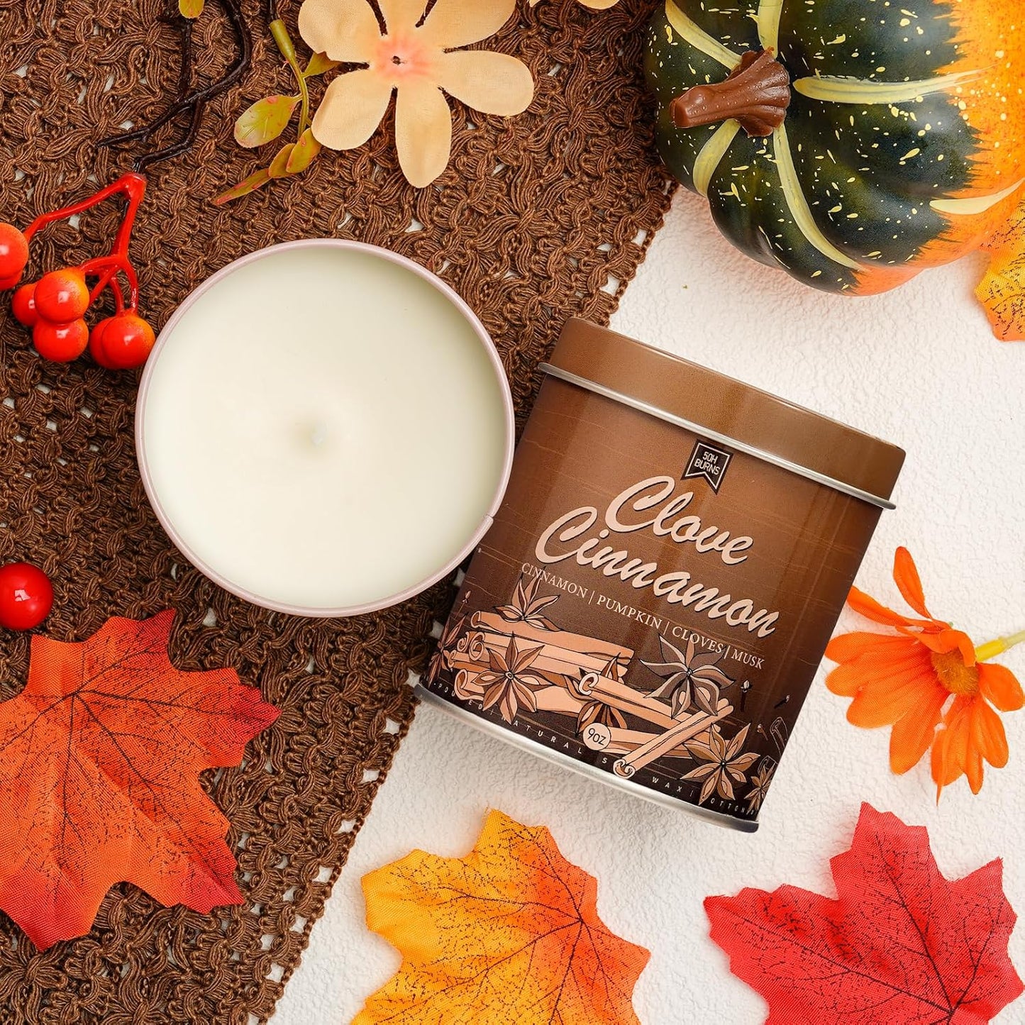 Cinnamon Fall Candles for Home Scented Natural Soy Wax Non Toxic Birthday Candle Scented Candles 40 Hours Bruning 9oz Aromatherapy Candle Gifts for Women Halloween Birthday Thanksgiving