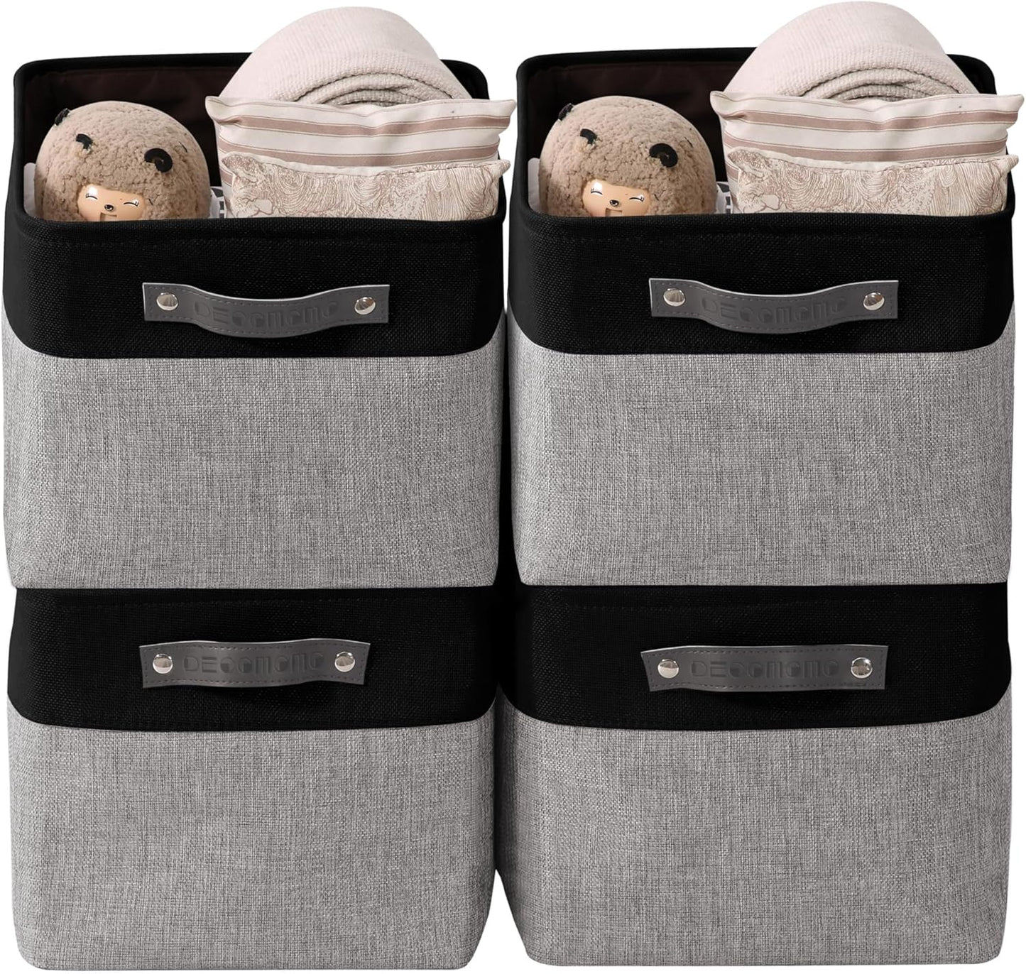 DECOMOMO Storage Baskets for Shelves - Fabric Closet Organizers and Storage Bins, Perfect Baskets for Organizing Closet Toys Nursery (Grey and Black, Large - 4 Pack)