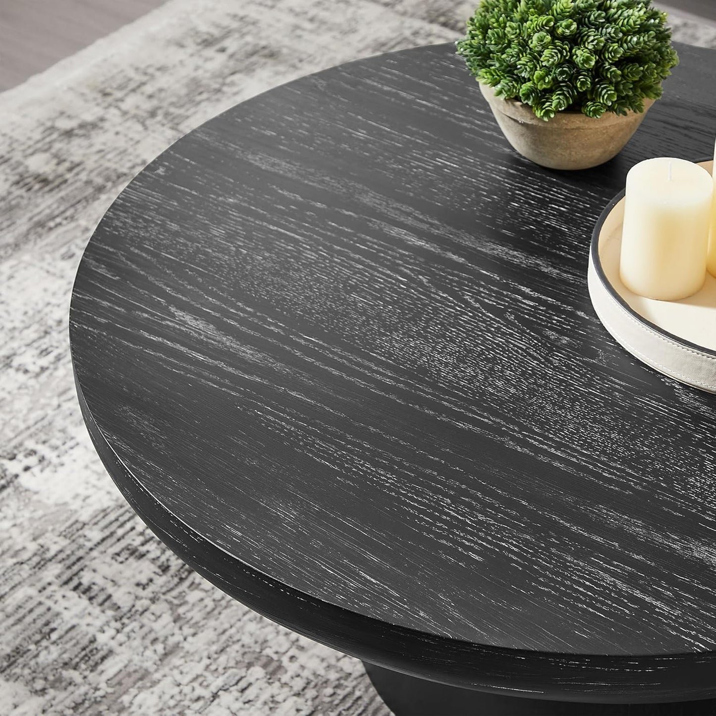 WILLIAMSPACE 35.98" Round Coffee Table with Cylindrical Base, Modern Wood Drum Center Table, Accent Side End Table for Living Room Apartment, φ35.98"*15.98"H (Black)