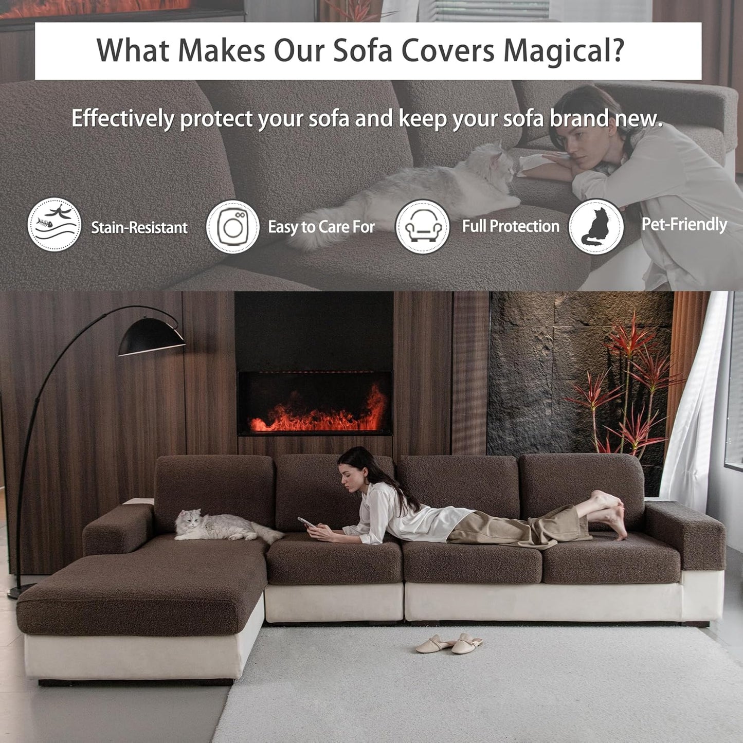 Couch Cushion Covers for Sectional Sofa, Stretch Soft Sofa Slipcovers Washable Wear-Resistant Universal Furniture Protector for Living Room(1 Piece Back Couch Cover, Brown)