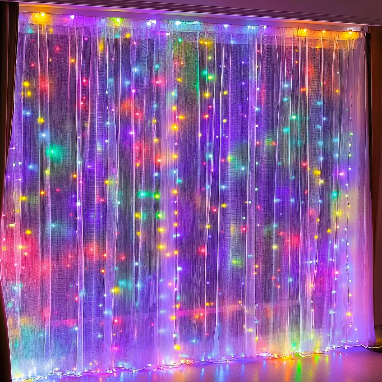 Dazzle Bright 300 LED Curtain String Lights, Christmas Fairy Lights for Bedroom with 8 Lighting Modes, Connectable Waterproof Window Lights Party Wedding Garden Wall Decor, Multi-Colored