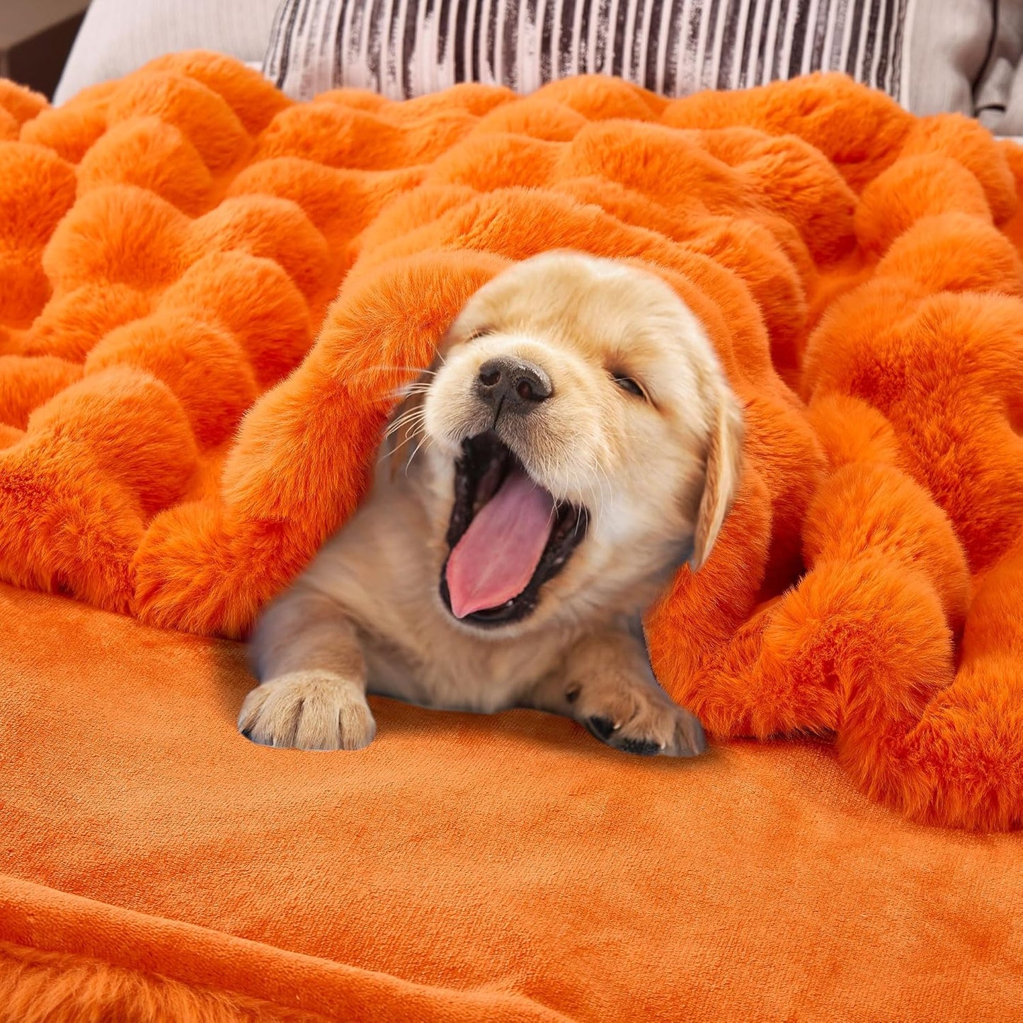 DREAMNINE Oversized Fuzzy Soft Fall Faux Fur Throw BlanketTwin Size 60" x 70", Luxury Large Autumn Plush Fluffy Blankets, Cute Lovely Halloween Cozy Thick Warm Furry Blanket for Winter, Pumpkin Orange