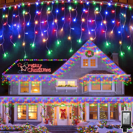 1620 LED Christma Lights with 360 Drops, 164ft Outdoor Hanging lights with 8 Modes & Timer Memory, Outsite Waterproof Curtain String Lights for Front House Fence Tree Holiday Decorations Multicolor