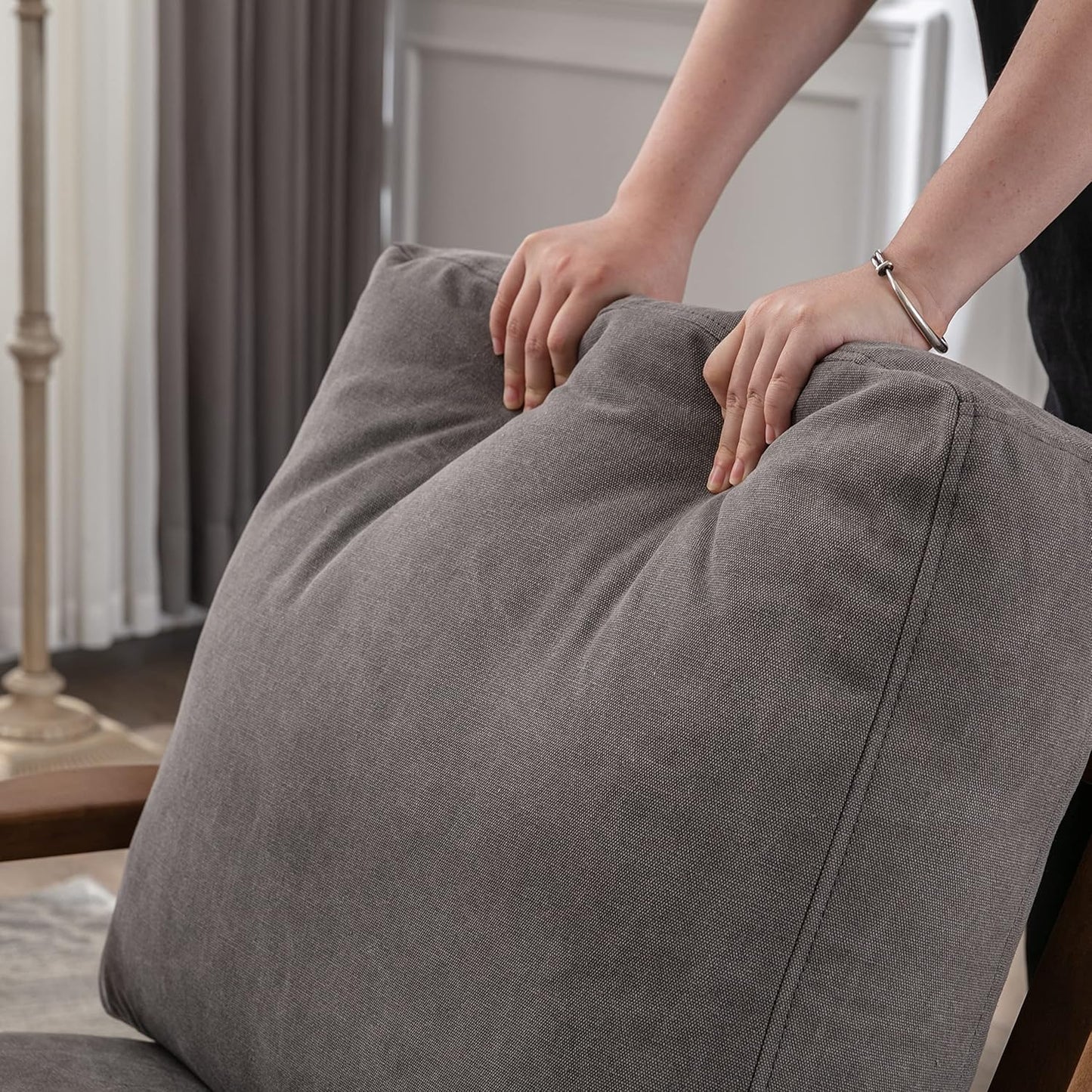 chairus Mid Century Accent Armchairs Modern Upholstered Lounge Chair Compfy Leisure Arm Chair for Living Room Fireplace/Bedroom/Reception/Dorms, Set of 2, Denim Fabric Grey