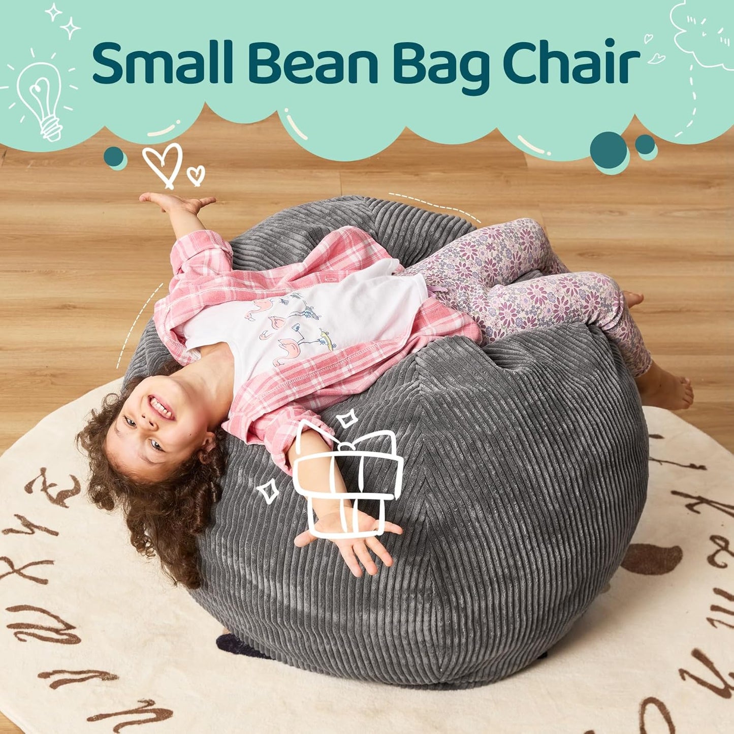 Bean Bag Chairs Teardrop Bean Bag Chair Beanbag Chair with Memory Foam Filled Machine Washable Cover for Living Room, Bedroom (Small,Grey)