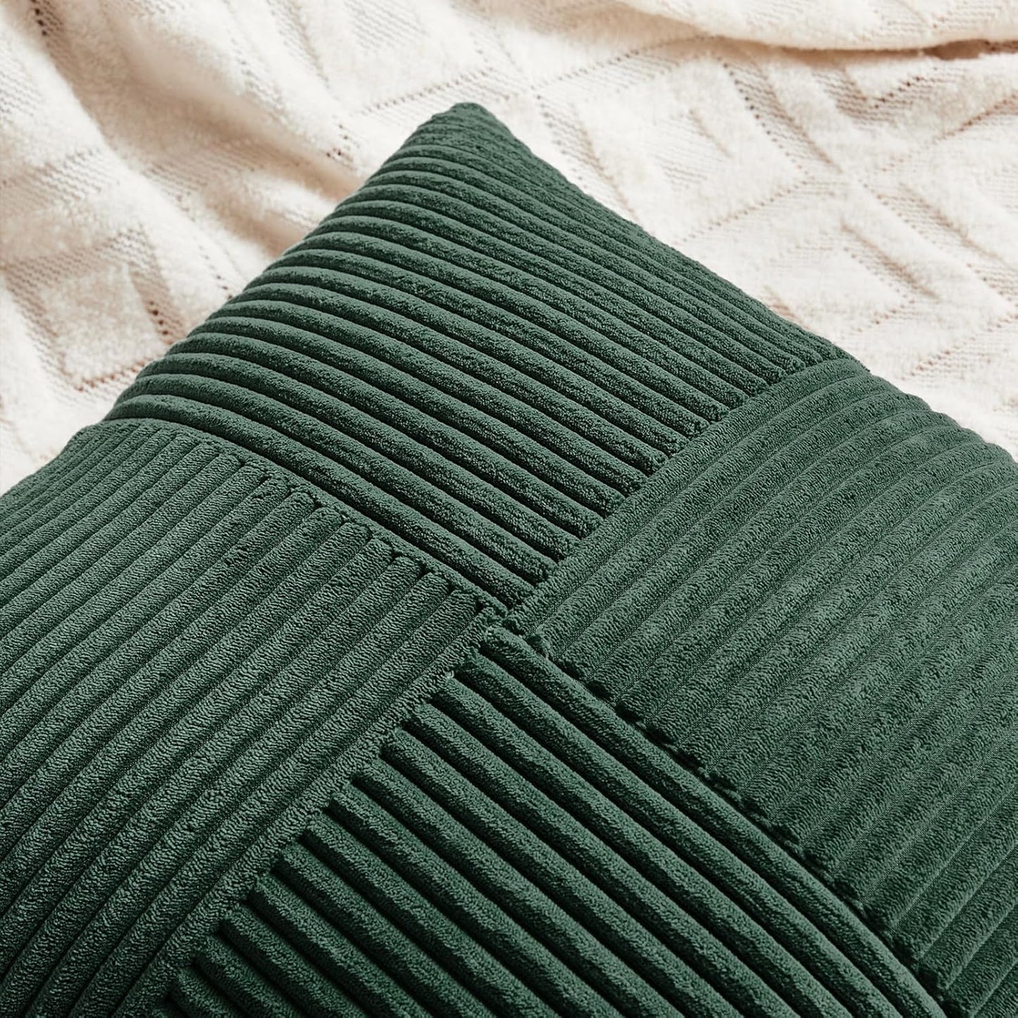 Fancy Homi Set of 2 Dark Green Long Lumbar Decorative Throw Pillow Covers 14x24 Inch for Living Room Couch Bed, Boho Farmhouse Forest Green Home Decor, Soft Corduroy Corss Textured Cushion Case