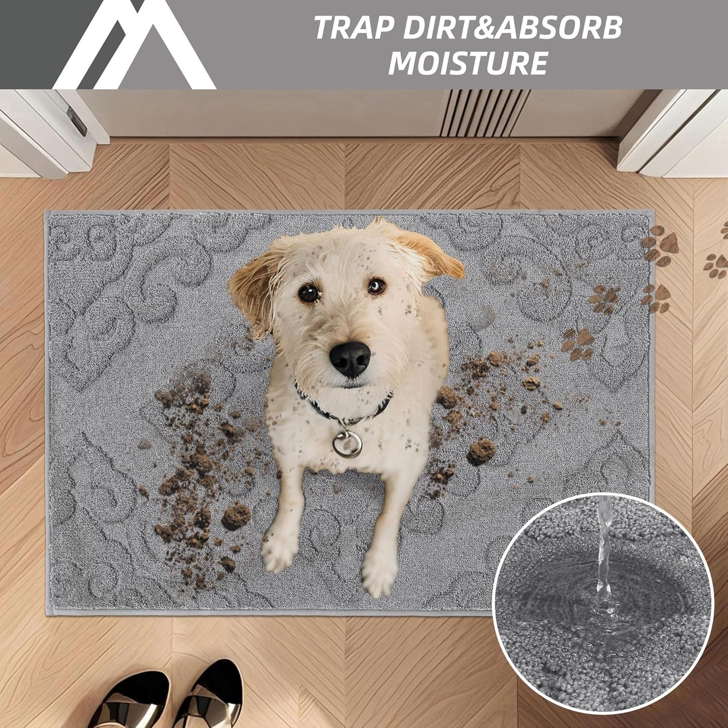 COSY HOMEER-Door-Mat-Non-Slip-Entryway-Rug 36”x60” Absorbent Welcome Mats Washable Dirt Trapper Door Mat Entrance Floor Mats for Front Back Doormats and Wet Shoes,Grey