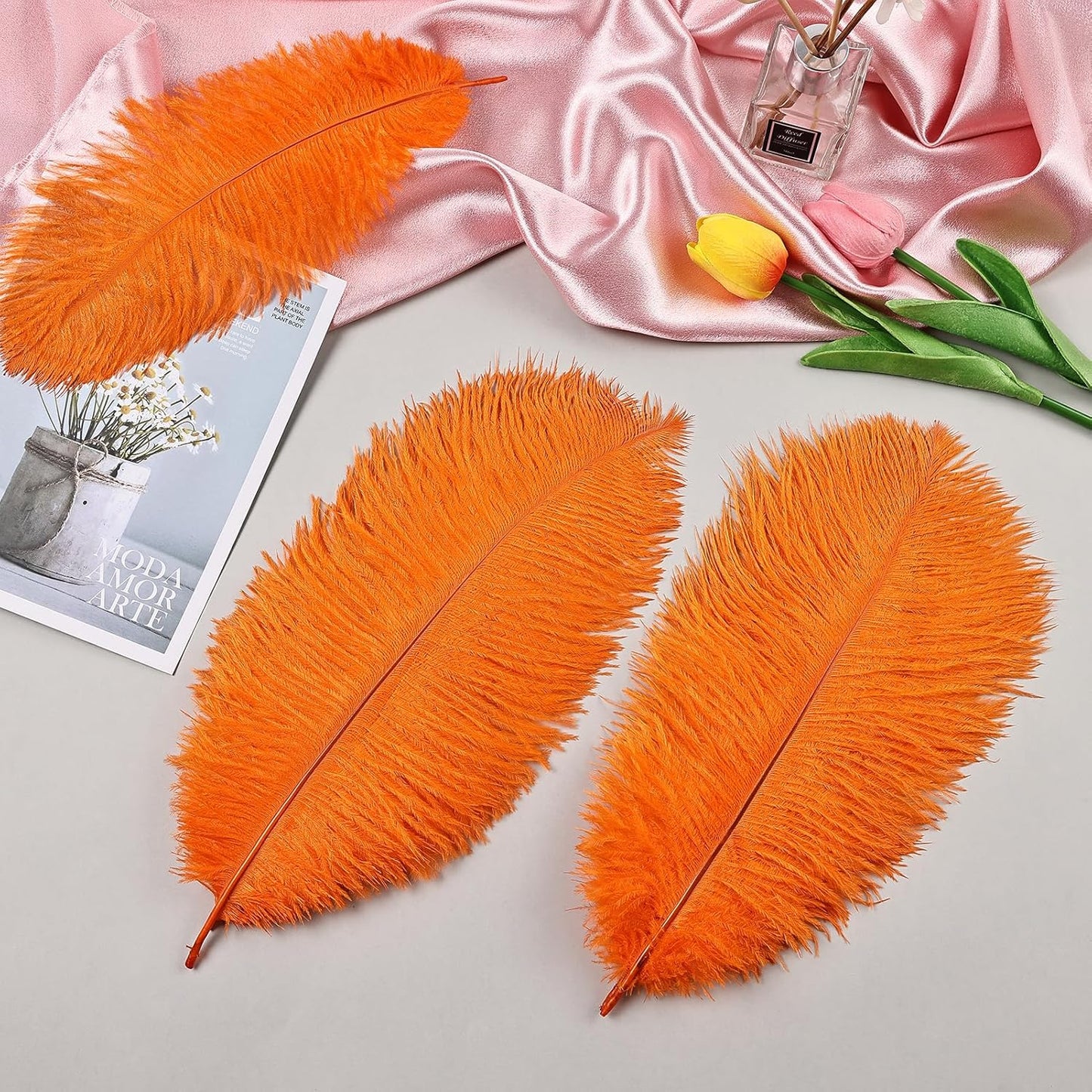 THARAHT Orange Ostrich Feathers 12pcs Natural Bulk 10-12Inch 25cm-30cm for Crafts Wedding Party Centerpieces Halloween and Home Decoration Feathers