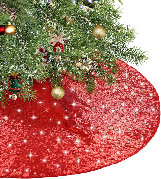 Eternal Beauty Christmas Tree Skirt, 24 Inch Red Sequin Tree Skirt Small Xmas Tree Skirt for Christmas Tree Decorations
