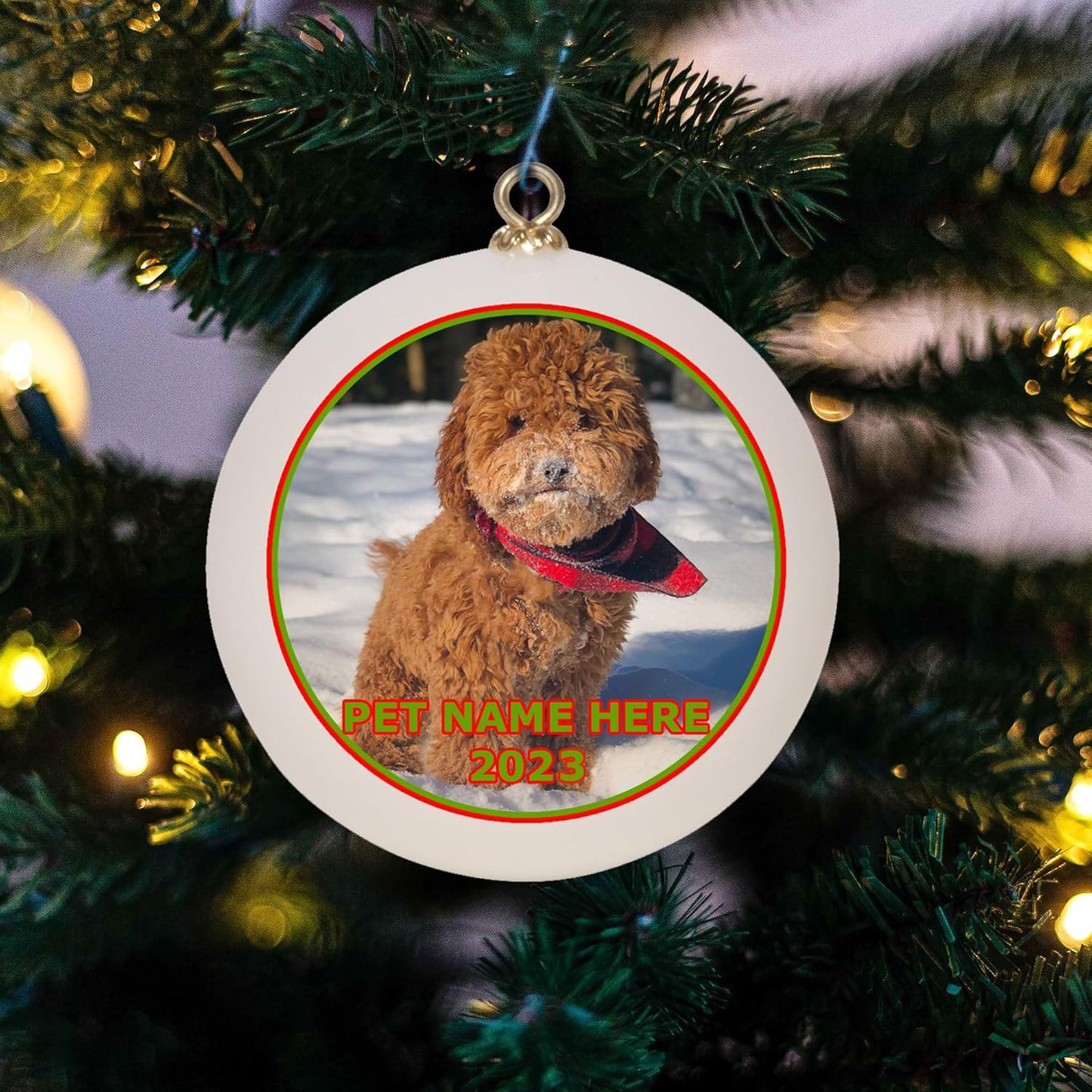 Custom Dog, Cat, or Pet Christmas Ornament Keepsake with Gift Box, Personalized Pet Picture with Pet Name, Shatterproof 2023 Holiday Ball Ornament for Pet Owners