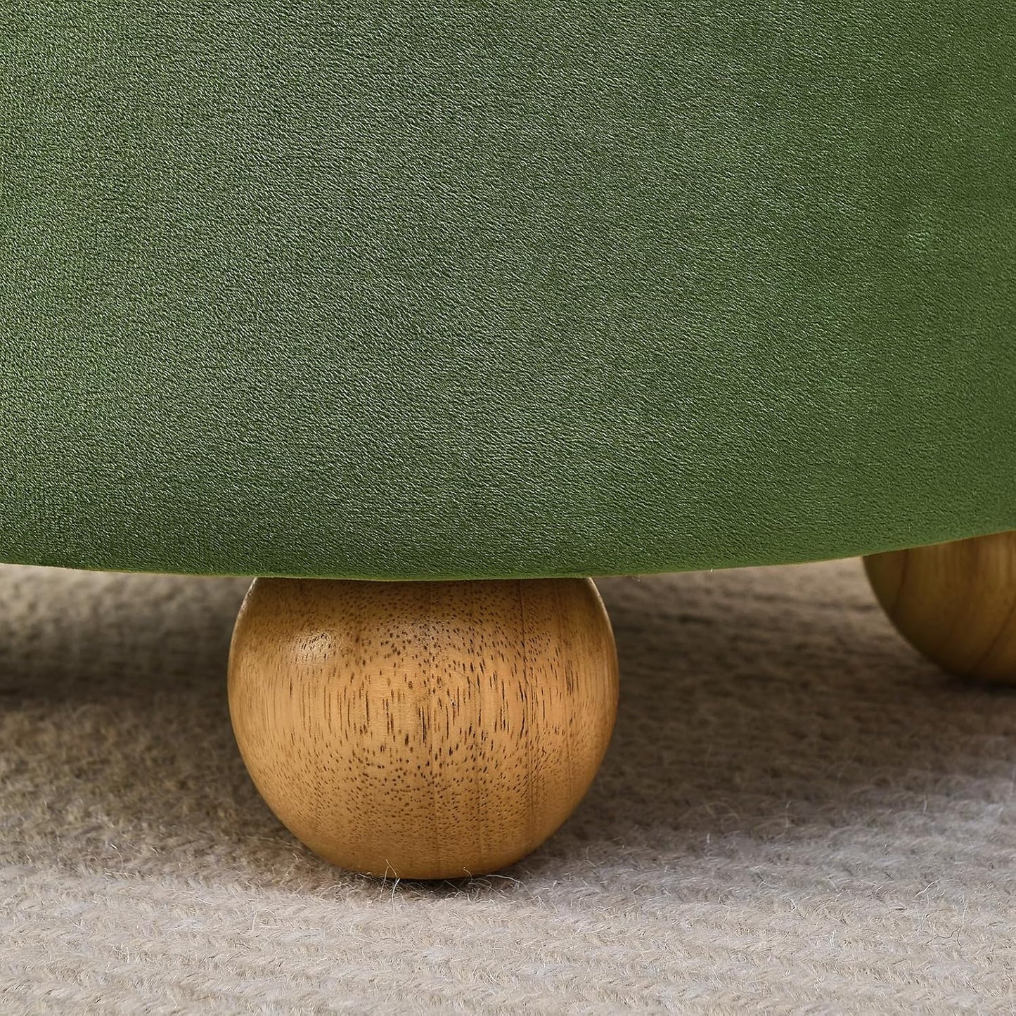 Furniliving Upholstered Button Tufted Round Ottoman, Velvet Storage Ottomans Round, Removable Lid Convenient Footstools, Bedroom Ottoman with Storage for Vanity, Living Room, Green