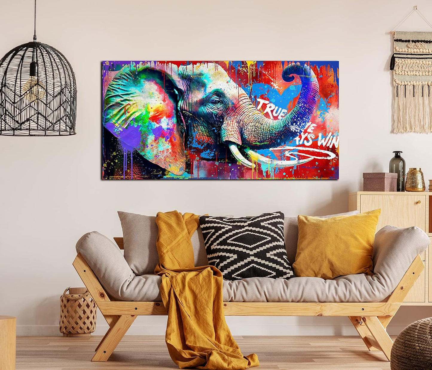 Graffiti Elephant Canvas Wall-Art - Wall Art Bedroom Decor for Teen Boys - Funny Animal Wall Art Ready to Hang Size 59" x 29"