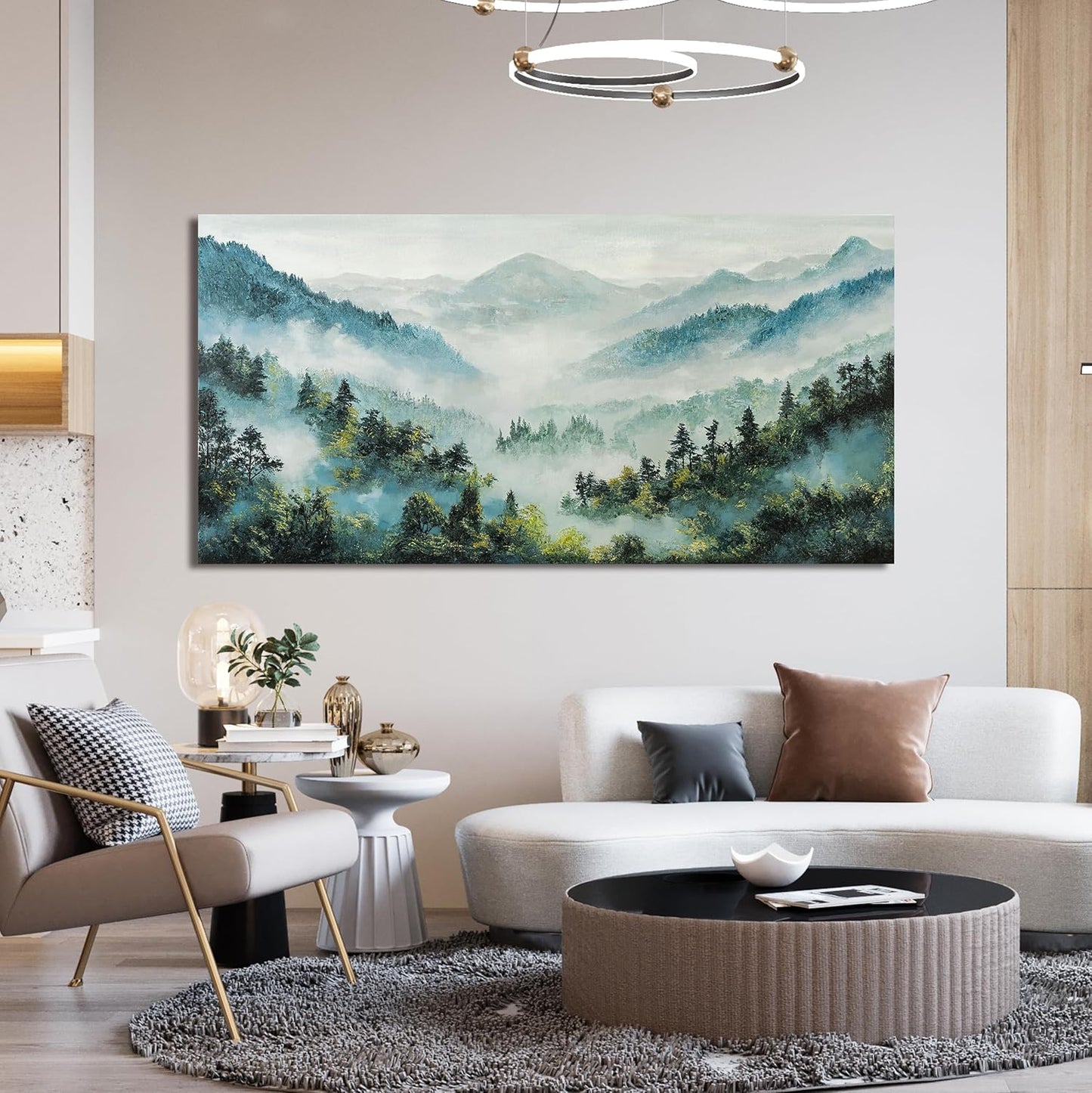 Canvas Wall Art Decor Artwork for Walls Mountain Botanical Wall Art Decor Large Landscape Wall Art for Living Room White Foggy Forest Wall Art Prints for Room Ofiice Bedroom Wall Decor 24" x 48"