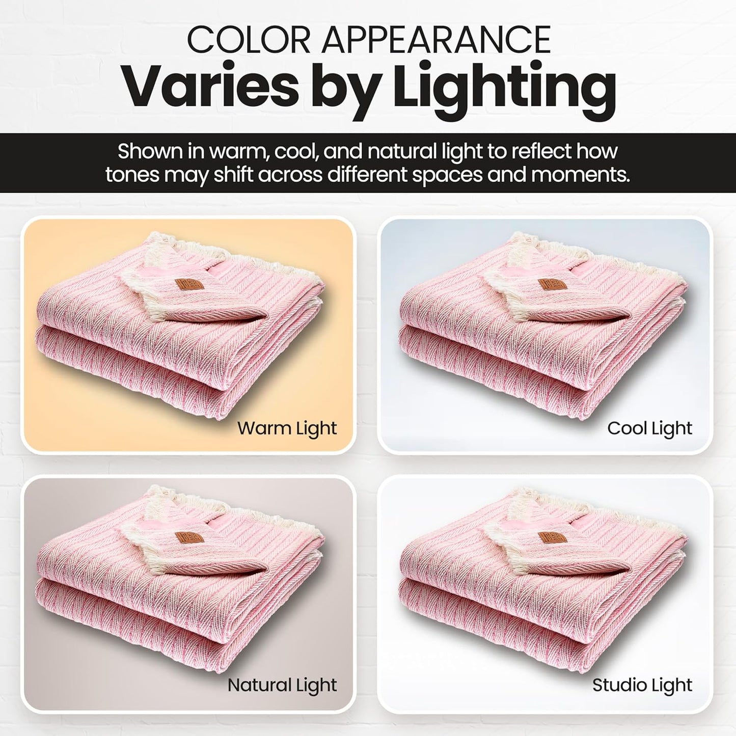 Gold Case Throw Blanket for Couch – 100% Recycled Turkish Cotton Blankets & Throws – Elegant Decorative Throw Blankets for Living Room Sofa – Woven Throws for Couch – Vintage Pink – 50x60 (Set of 2)