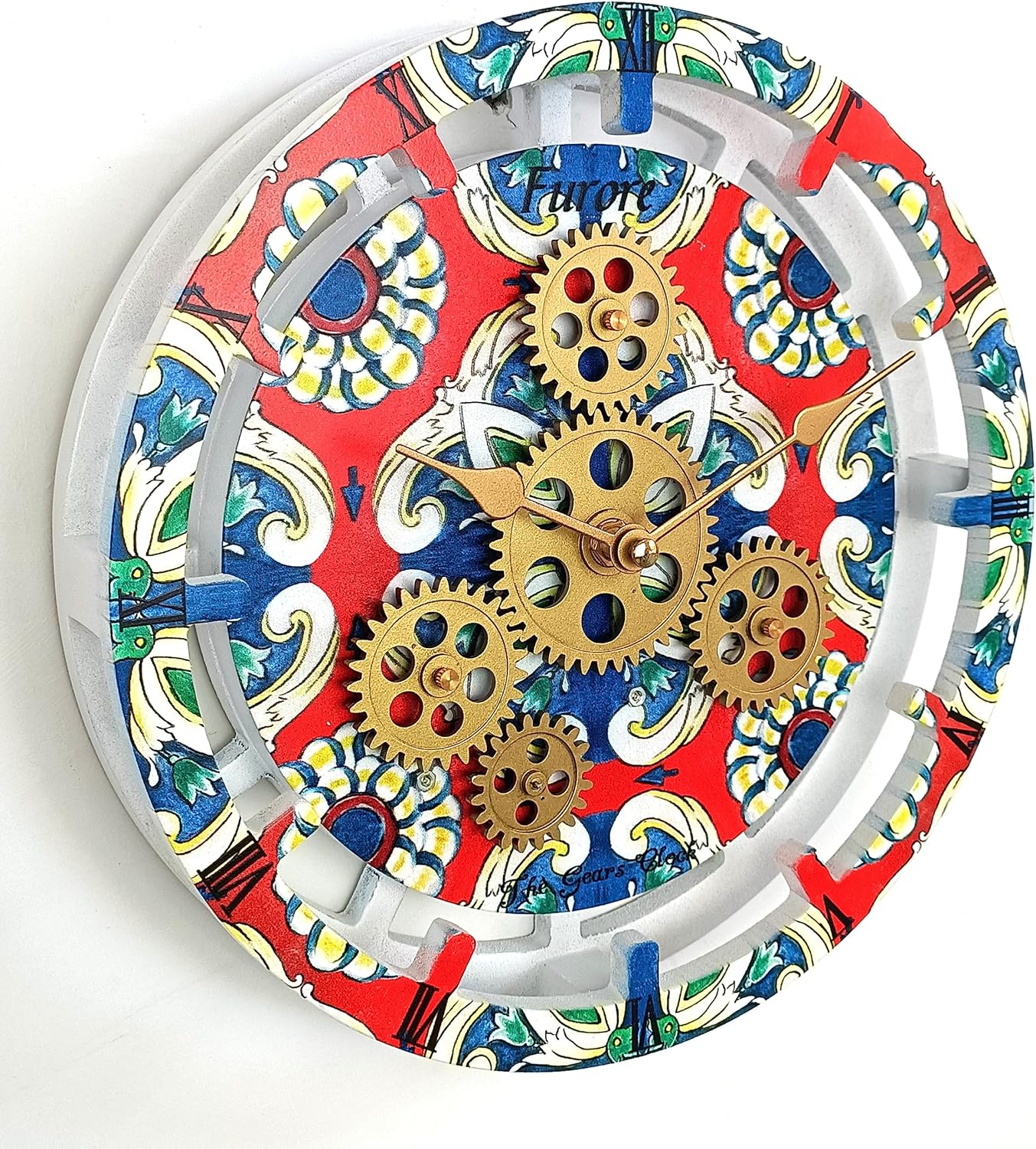 The Gears Clock Wall Clock Italy Collection with Moving Gears (Furore, 10 inch Round)