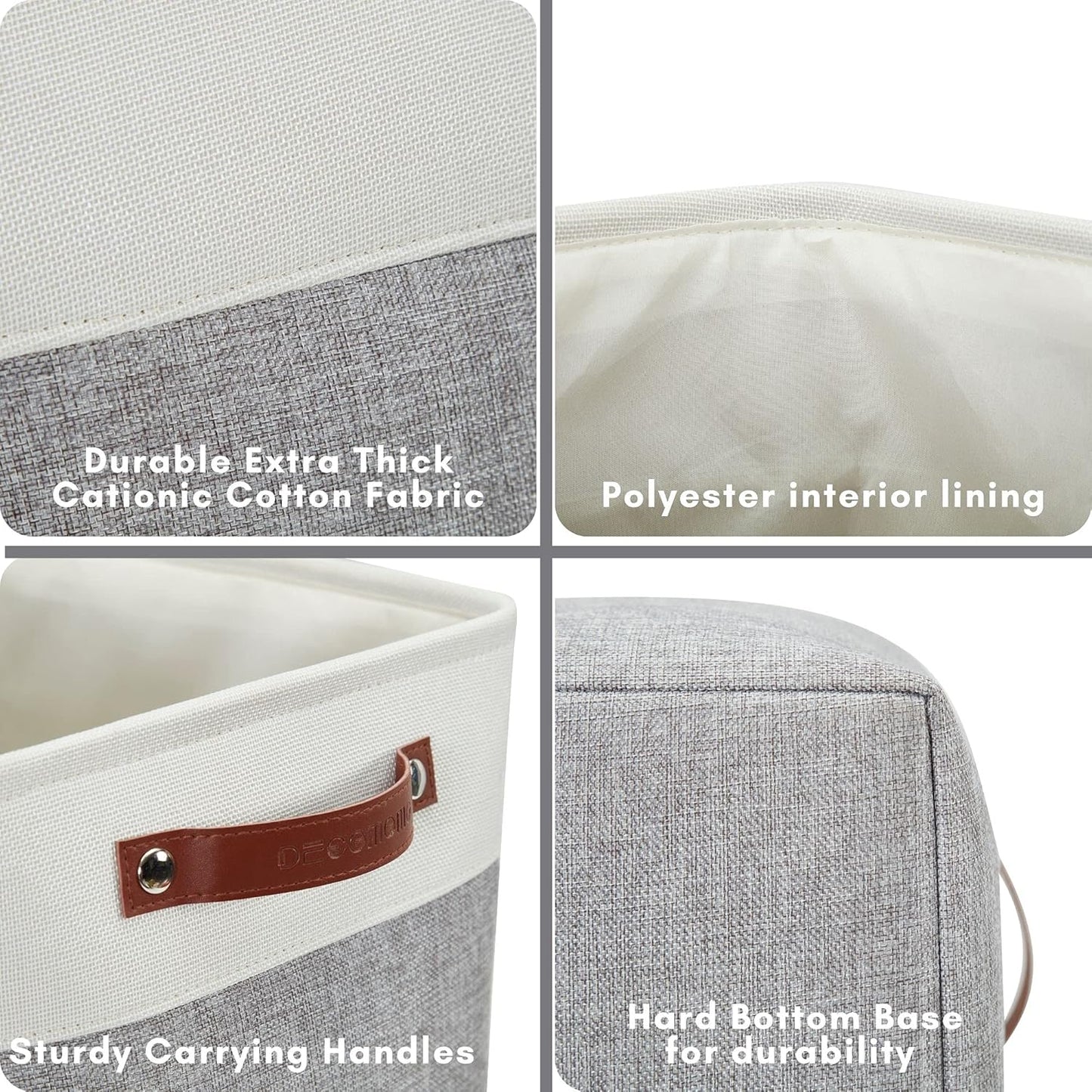 DECOMOMO Storage Baskets | Large Storage Bins 54.5L Fabric Baskets for Organizing Laundry Nursery Toys Cloth Linen Closet Organizers with Handles (Grey and White, XXXL - Jumbo/3P - 17" x 13" x 15")